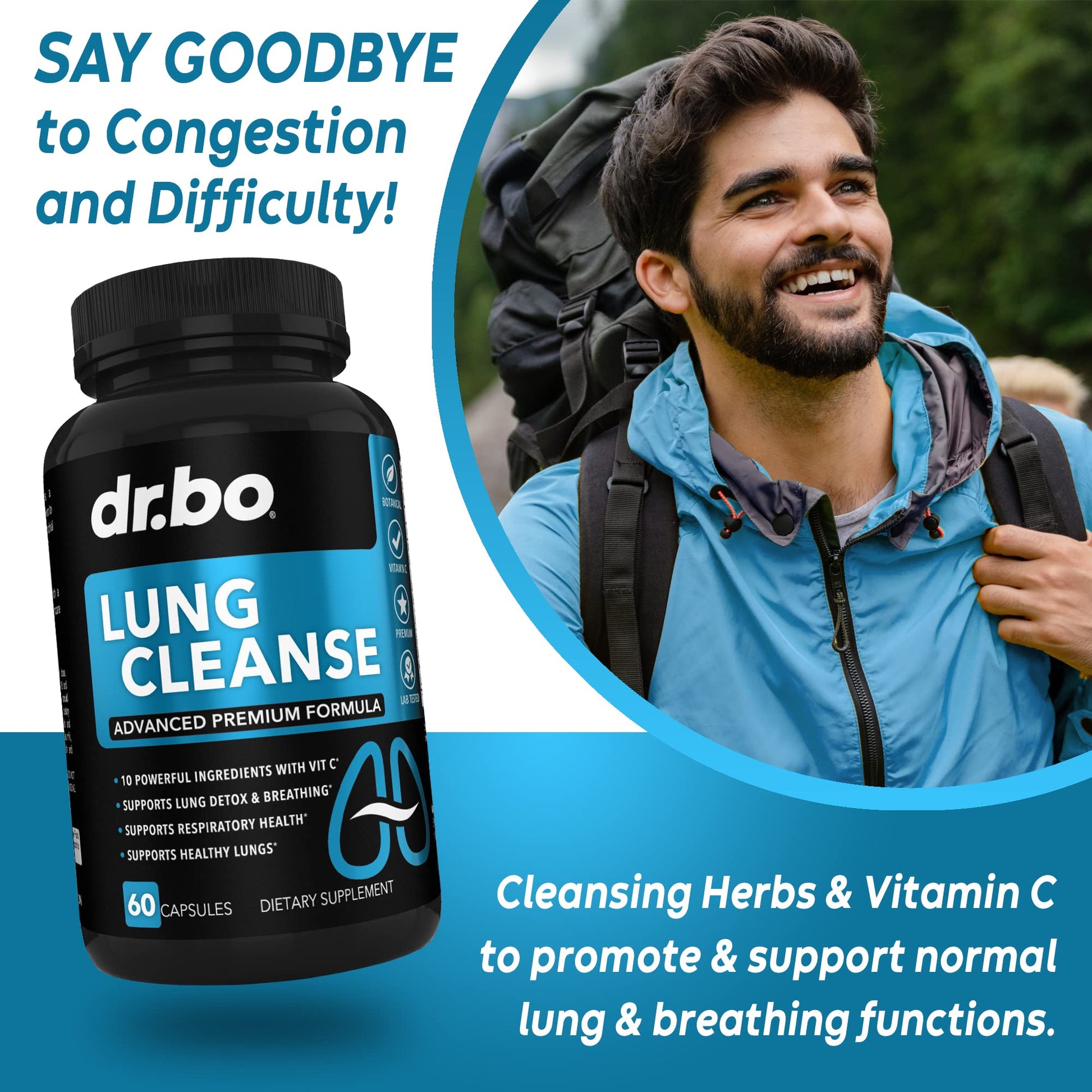 Lung Cleanse Support Supplement - Respiratory Supplements to Quit & Stop Smoking Aids - Herbal Detox for Lungs & Bronchial Health - Smokers Cleanser Breathe Aid for Mucus Clear Relief - 60 Capsules DR. BO uk supplements