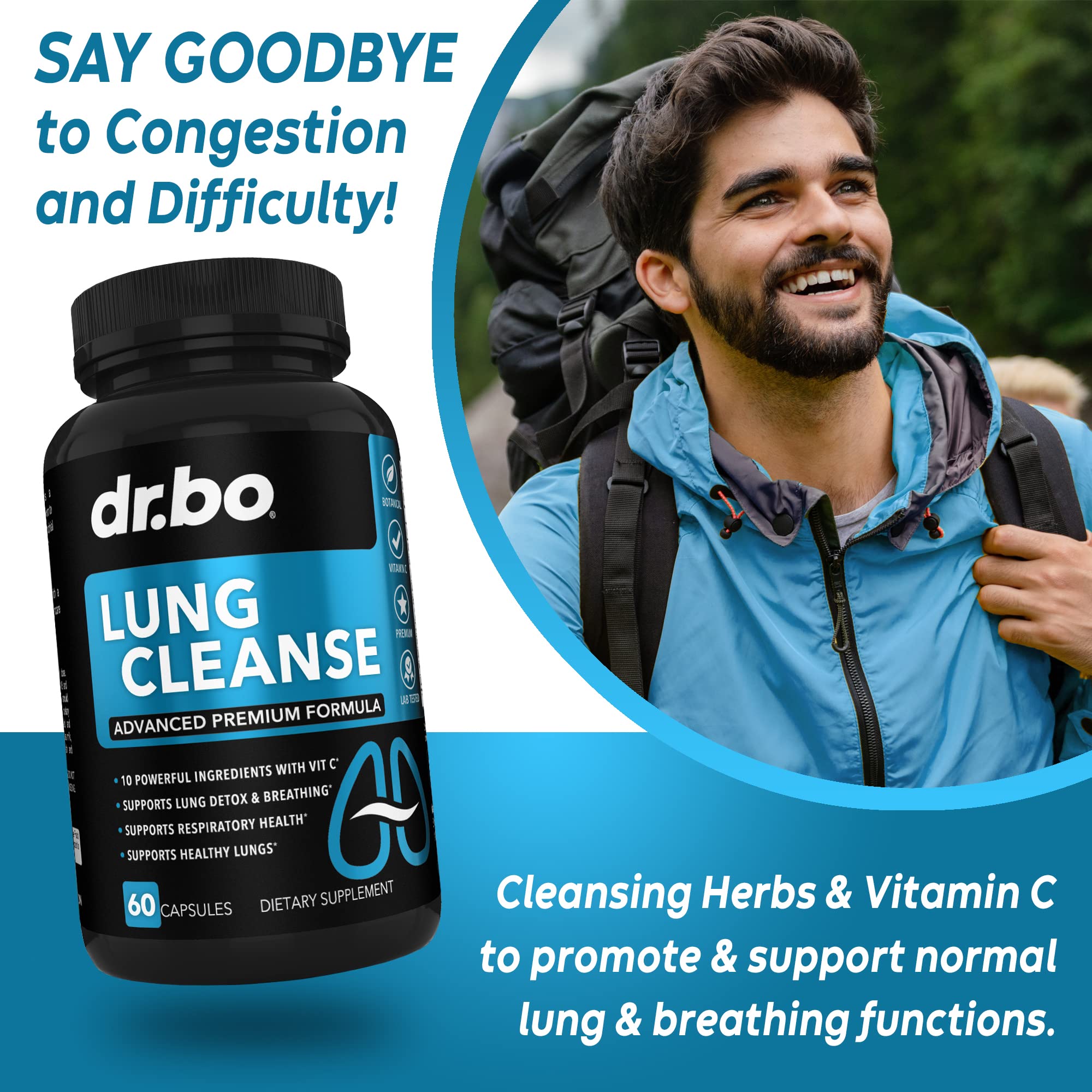 Lung Cleanse Support Supplement - Respiratory Supplements to Quit & Stop Smoking Aids - Herbal Detox for Lungs & Bronchial Health - Smokers Cleanser Breathe Aid for Mucus Clear Relief - 60 Capsules DR. BO uk supplements