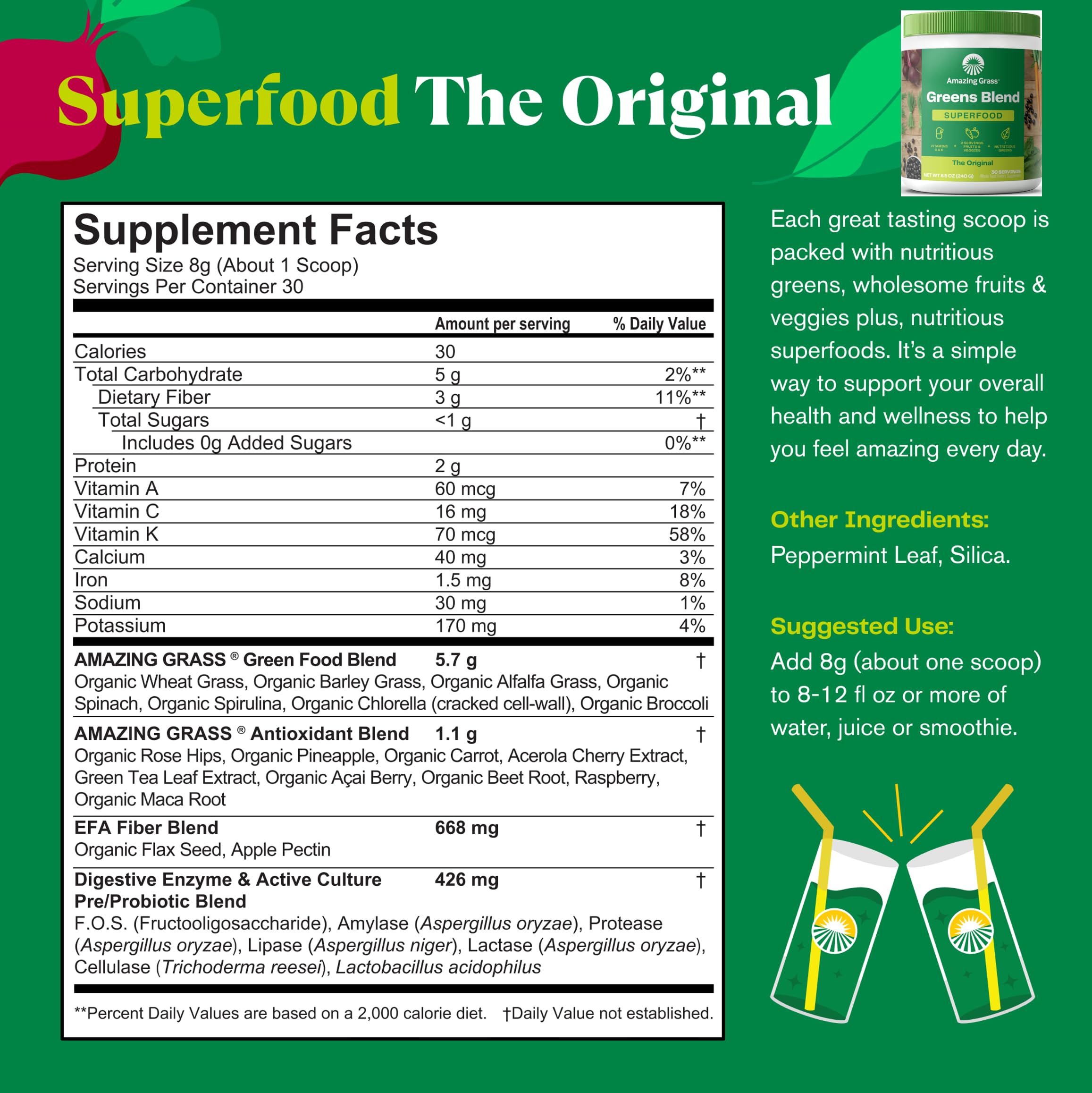 Amazing Grass Greens Blend Superfood: Super Greens Powder Smoothie Mix for Boost Energy, 30 Servings & Nature Fuel Power Beets Powder, Beet Root Powder, Support Natural Energy, 30 Servings Amazing Grass uk supplements