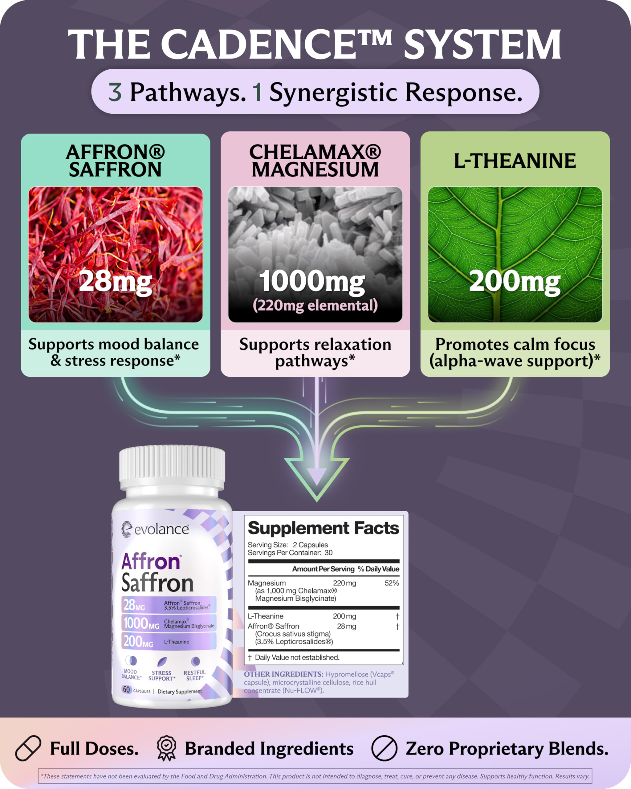 Evolance Saffron Supplements Extract for Stress & Mood Support – Affron 28mg, Magnesium Glycinate 1000mg, L-Theanine 200mg – High Absorption, Sleep & Focus Support, Melatonin-Free, 60 Veggie Capsules Evolance uk supplements
