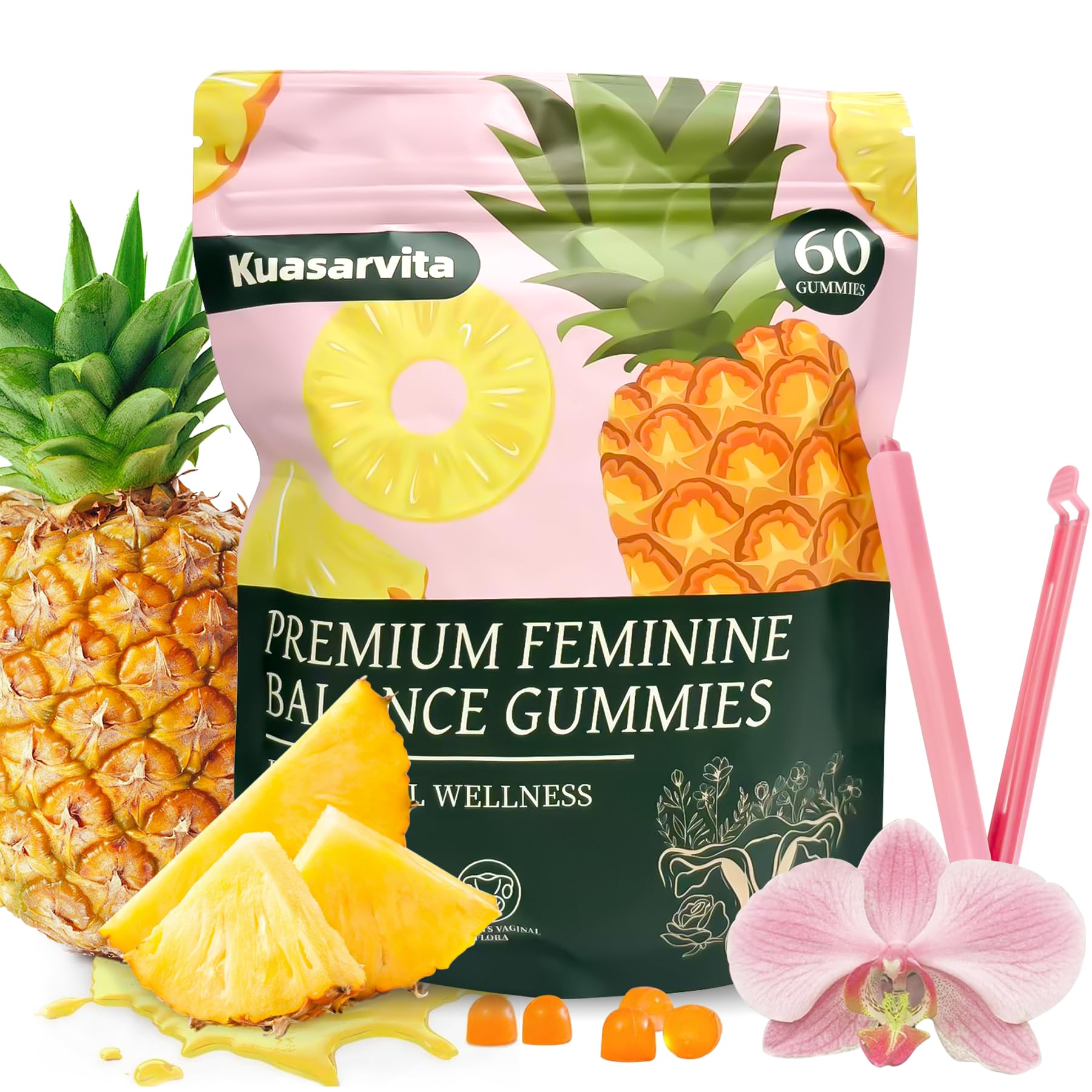 Kuasarvita Peeshlita Women’s Vaginal Probiotics Gummies – pH Balance Support + Feminine Wellness & Comfort, Pineapple Flavor, Natural Probiotic Blend – 60 Gummies Kuasarvita uk supplements