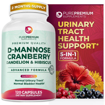 PurePremium D-Mannose with Cranberry, Hibiscus & Dandelion - 1000mg D-Mannose Supplements for Women Supports Urinary Tract Health & Bladder Health - Made in USA, Vegan, 120 Capsules, 2 Month Supply PurePremium Supplements uk supplements
