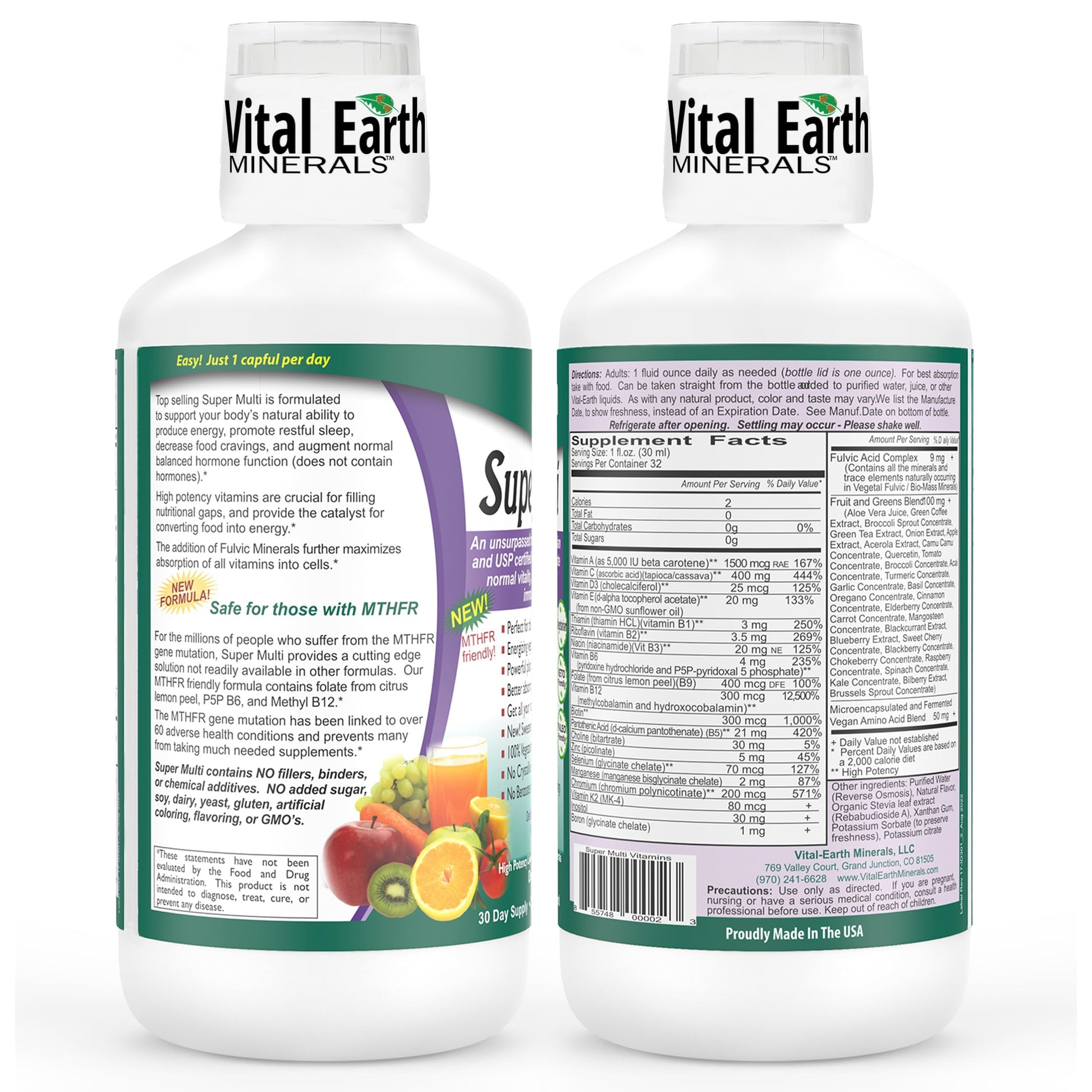 Vital Earth Minerals Super Multi – Liquid Multivitamins for Women, Men & Kids, Liquid Vitamins with Fulvic Acid for Better Absorption, MTHFR Support, 32 Oz + 1 Oz Cup Vital Earth Minerals uk supplements