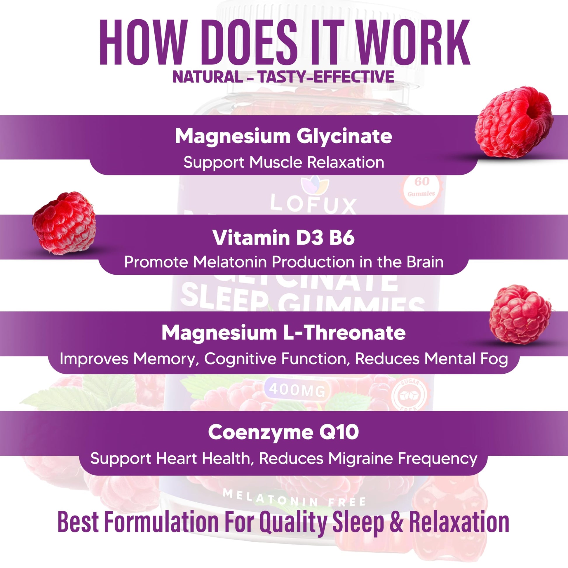 Lofux Magnesium Glycinate Gummies 400mg, Sugar Free Magnesium Gummies for Adults Women, Men, Chewable Supplement Gummy with L-Threonate, Vitamin D, B6, CoQ10 - for Calm, Sleep, Body Relaxation, 120 Ct Lofux uk supplements