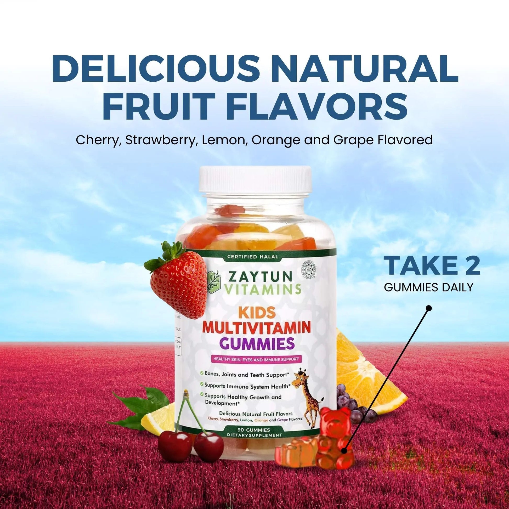 Zaytun Halal Vitamins for Kids Multivitamin Gummies, Naturally Sourced Vitamin A, C, D, E, B6, B12, Biotin - Vegetarian, No Gelatin Zaytun Vitamins uk supplements