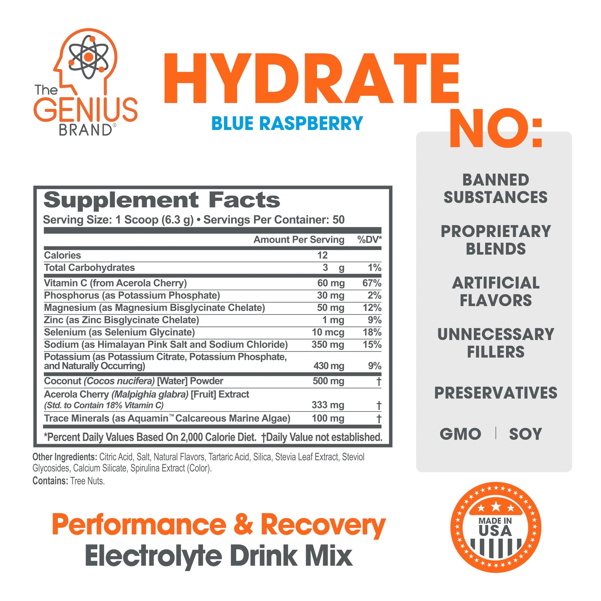 The Genius Brand - Genius Hydrate Stick Pack Powder Drink Mix – Blue Raspberry Flavor, Natural Electrolyte Booster with Coconut Water & Potassium for Ultimate Hydration - 20 Packets The Genius Brand uk supplements