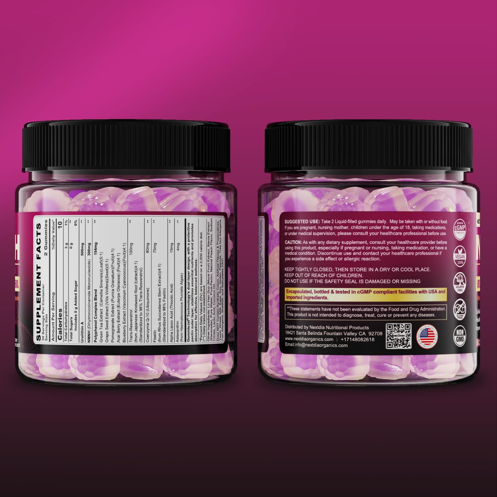 NMNH Gummies 300MG for Longevity with Urolithin A, Polyphenol Blend, Resveratrol, NAD+ Supplement for Women & Men Boost NAD+ Levels, Optimized Aging, Cell, DNA Repair, Energy, Focus, Sugar Free, 60cts Nextdia uk supplements