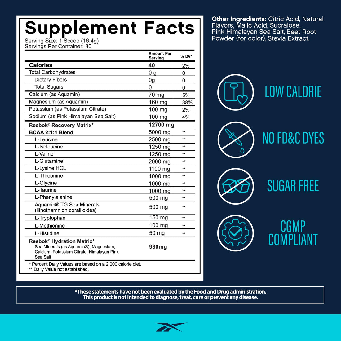 Reebok REEcover Amino Acids + Electrolytes | 8g EAAs, 5g BCAAs, Hydration Matrix | Muscle Recovery, Strength | Post-Workout Support Reebok uk supplements