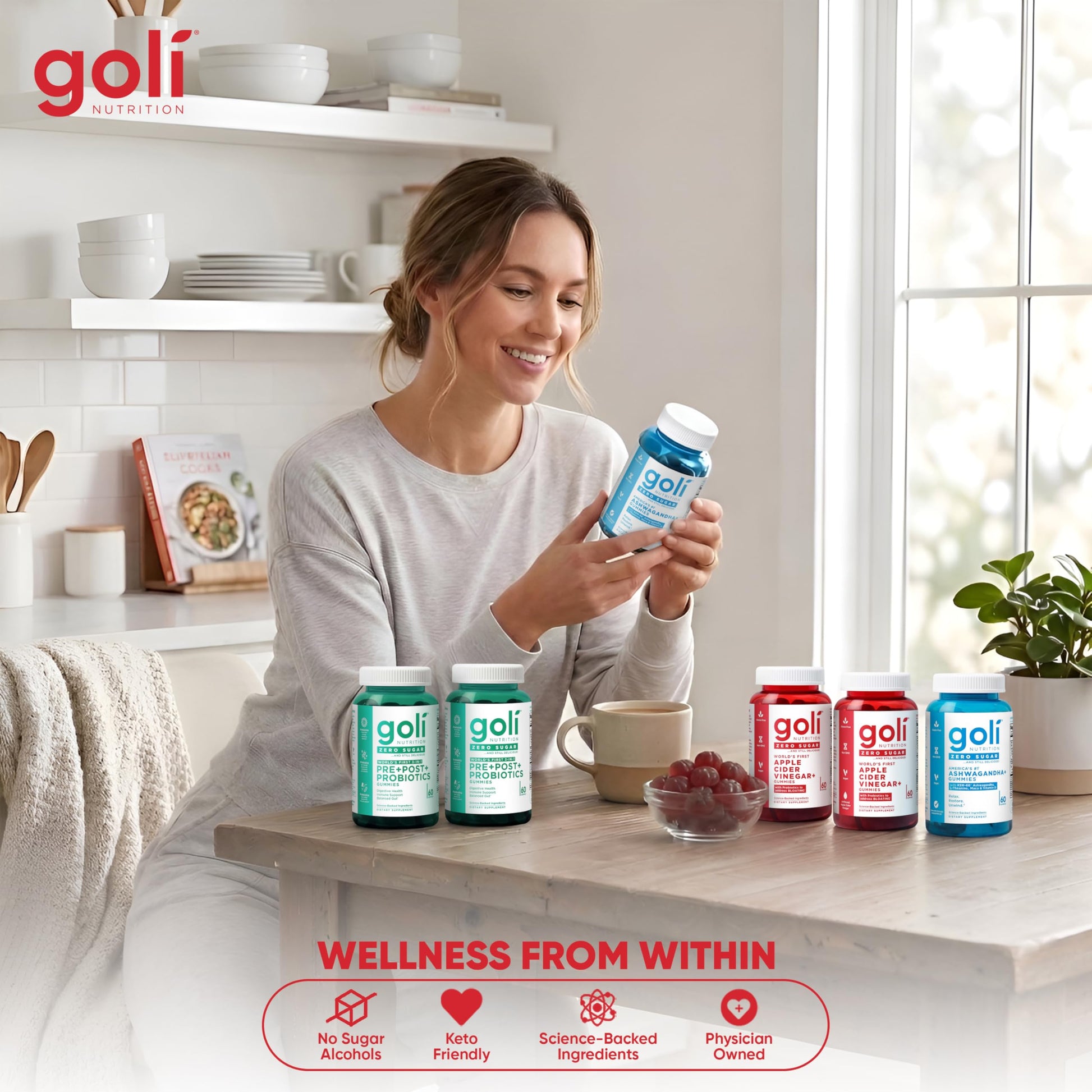 Goli Zero Sugar 6 Pack Bundle - World's First 3-in-1 Pre, Post, Probiotic, Apple Cider Vinegar with Vitamin B12 and Probiotics to Address Bloating, Ashwagandha & L-Theanine, Vitamin D Gummies Goli uk supplements