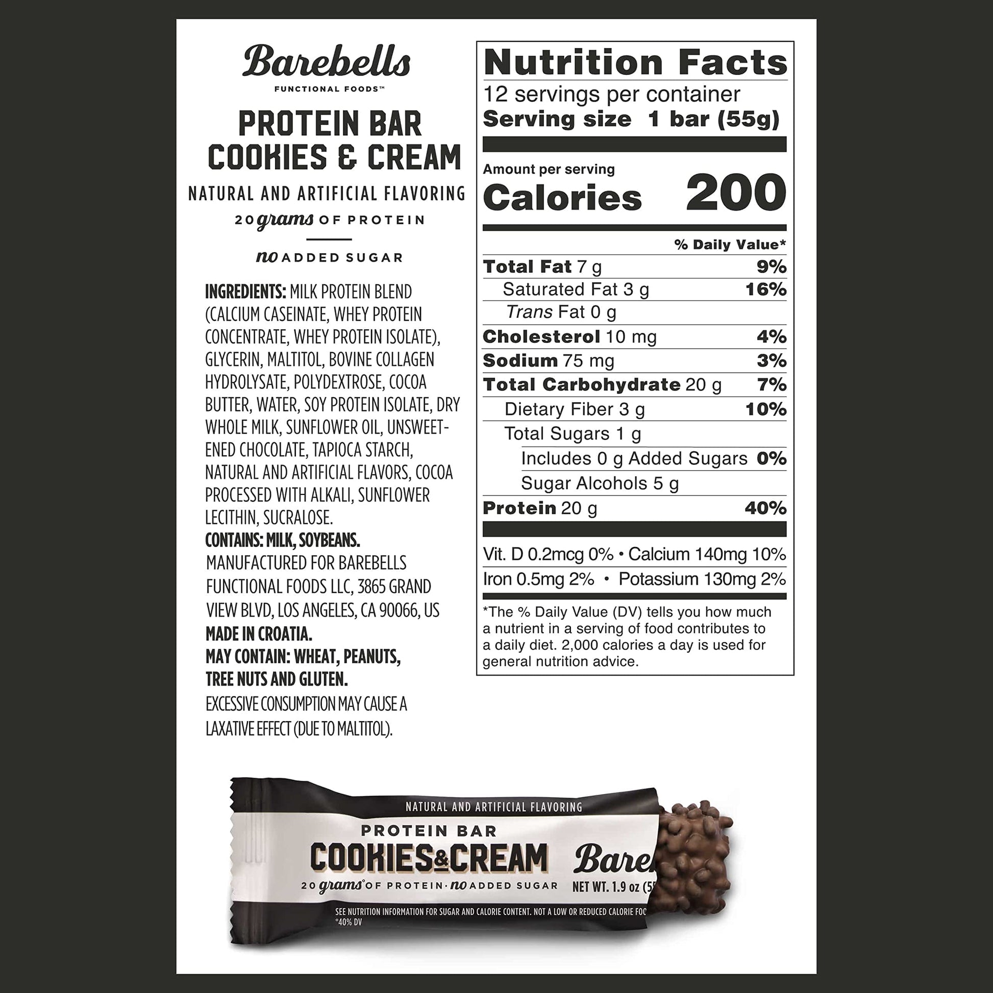 Barebells Protein Bars Cookies & Cream - 12 Count, 1.9oz Bars - Protein Snacks with 20g BAREBELLS uk supplements
