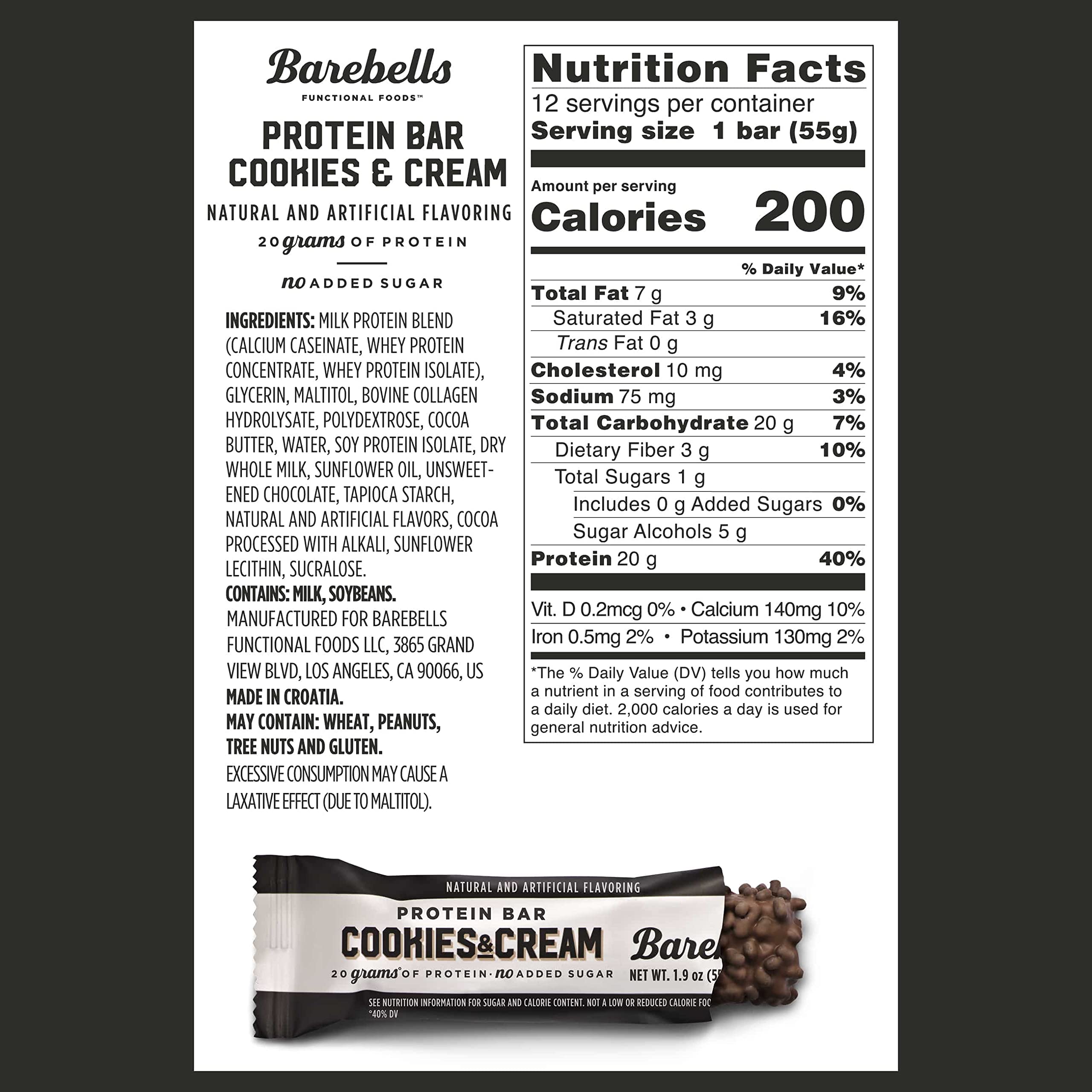 Barebells Protein Bars Cookies & Cream - 12 Count, 1.9oz Bars - Protein Snacks with 20g BAREBELLS uk supplements