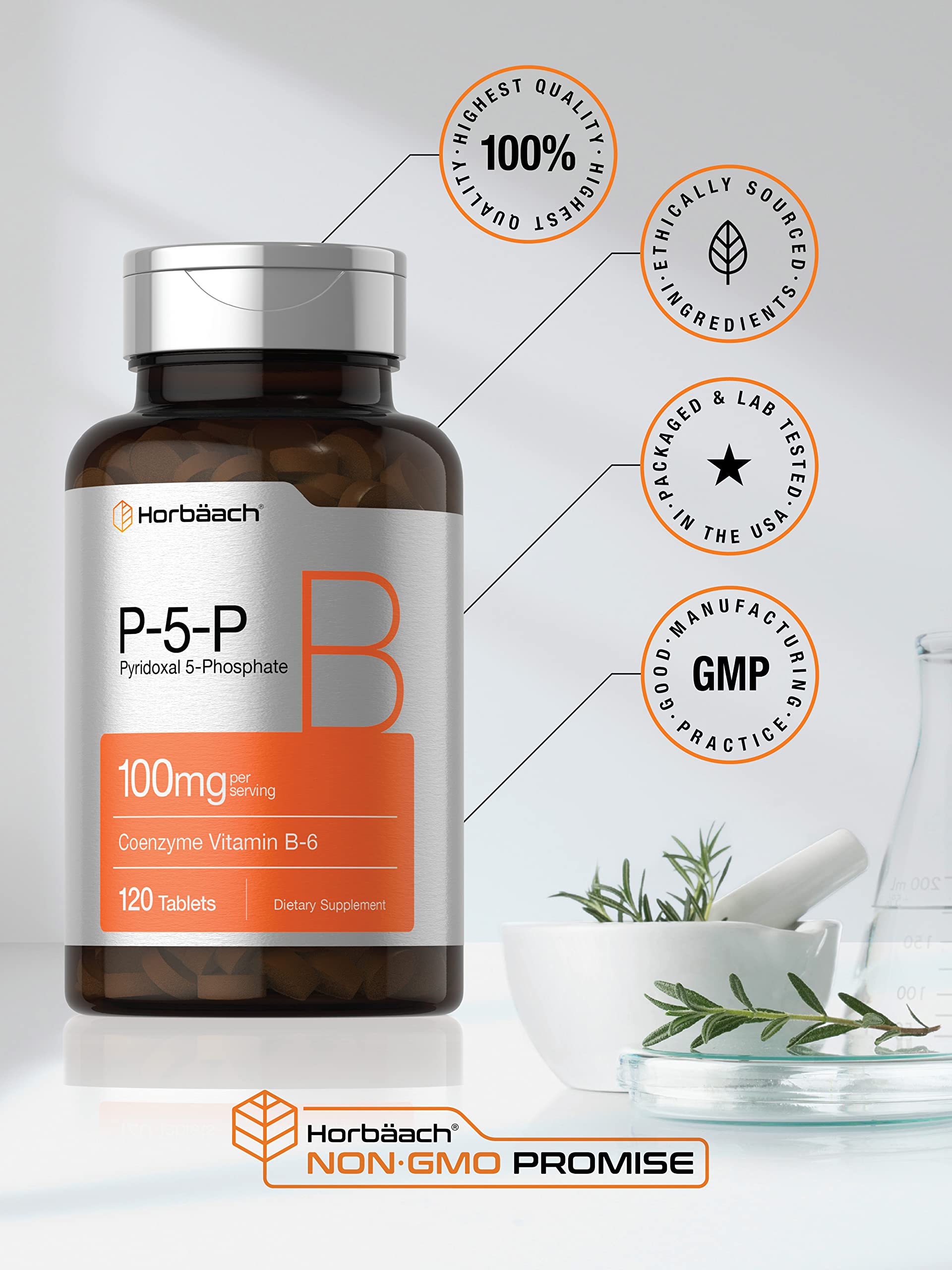 P-5-P Activated Vitamin B6 100mg | 120 Tablets | Vegetarian Supplement, Non-GMO Horbäach uk supplements