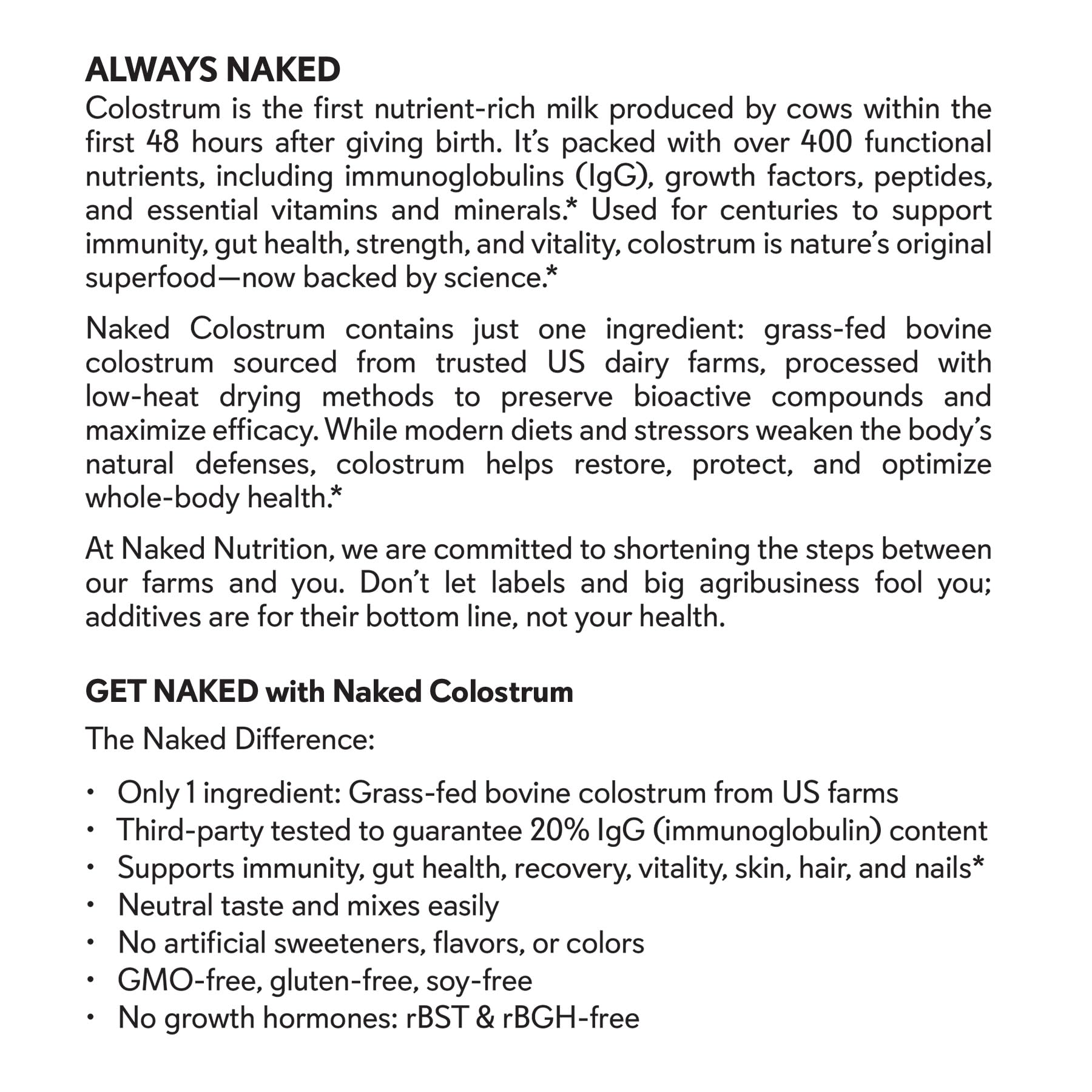 NAKED Colostrum Powder – 100% Grass-Fed Bovine Colostrum Supplement from US Farms | Tested at 20%+ IgG | Gut Health, Immunity, Recovery & Skin Support - 150 Servings NAKED uk supplements