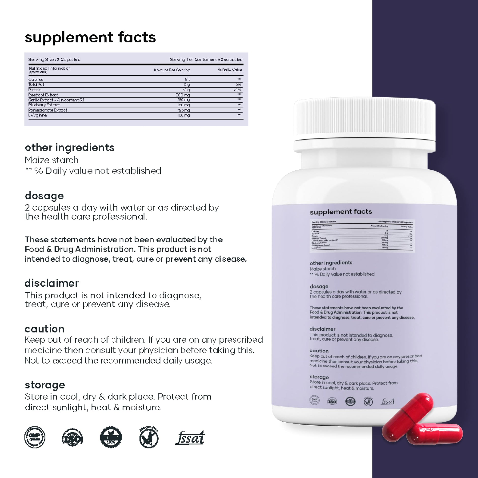 MarsbyGHC Natural Beetroot Capsules | with Garlic, Blueberry, Pomegranate & L-Arginine | Plant-Based Supplement | Pack of 1 mars by GHC uk supplements