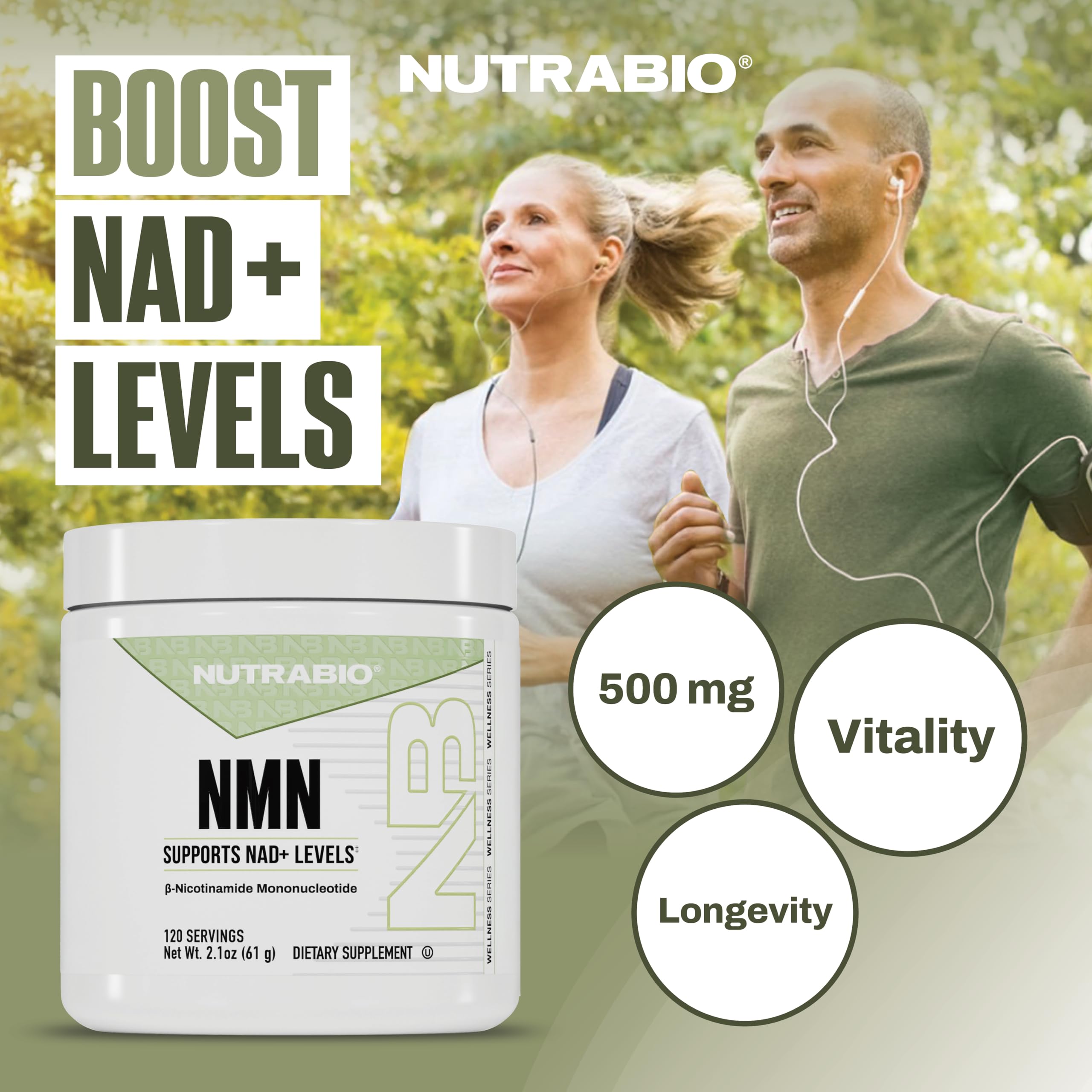 NutraBio NMN - NAD Supplement, Longevity Support, Boost NAD Levels, Increase Cellular Energy, Brain Health, Healthy Aging- 120 Servings NutraBio uk supplements