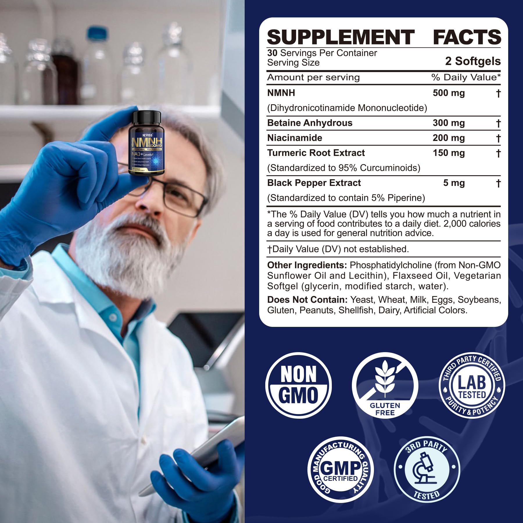 2Pack NAD+ Supplement, Next-Gen NMNH Liposomal 500mg, NR NMN Supplement Alternative, High Absorption NAD+ with Curcumin, Niacinamide for Cellular Energy, DNA Repair, Healthy Aging, 120 Softgels NEVISS uk supplements