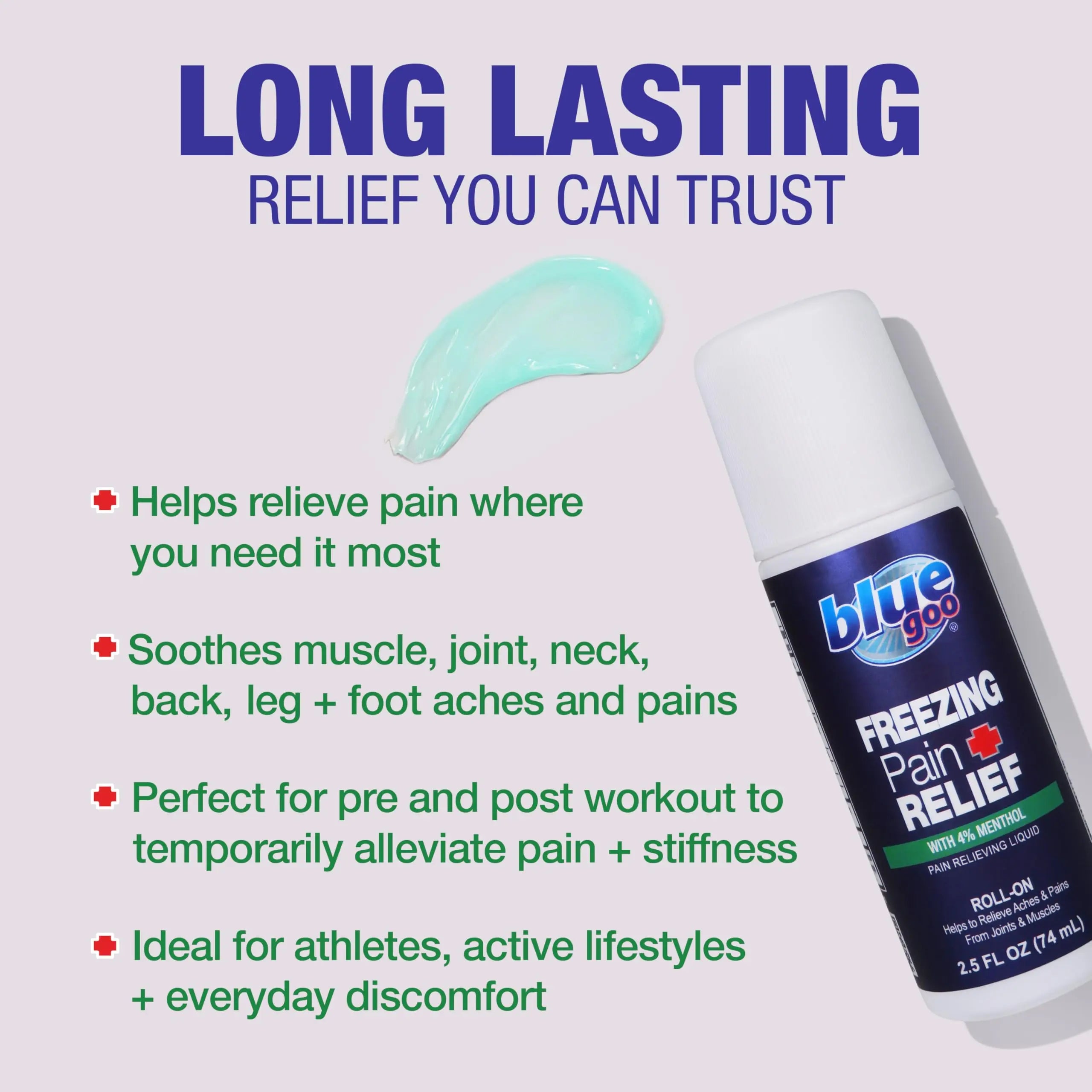 Blue Goo Pain Relieving Menthol Roll On - Fast-Acting Muscle & Joint Pain Relief - 2 x 2.5 oz Blue Goo uk supplements