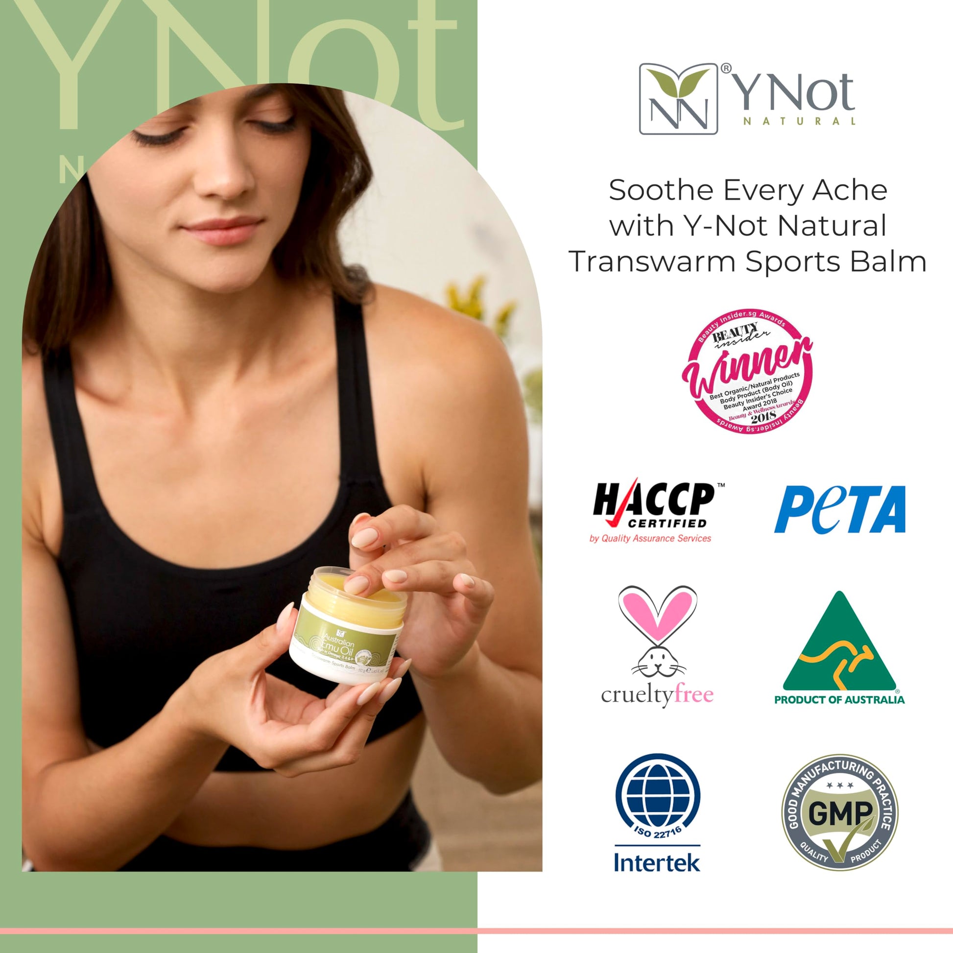 Y Not Natural Transwarm Sports Balm with Pure Emu Oil, Vitamins A, D, E, F & K2, Omega 3 6 9, & Tea Tree Oil Essential Oils - 50g Rub for Joint, Back, Muscle Stiffness & Soothing Itch Relief Y Not Natural uk supplements