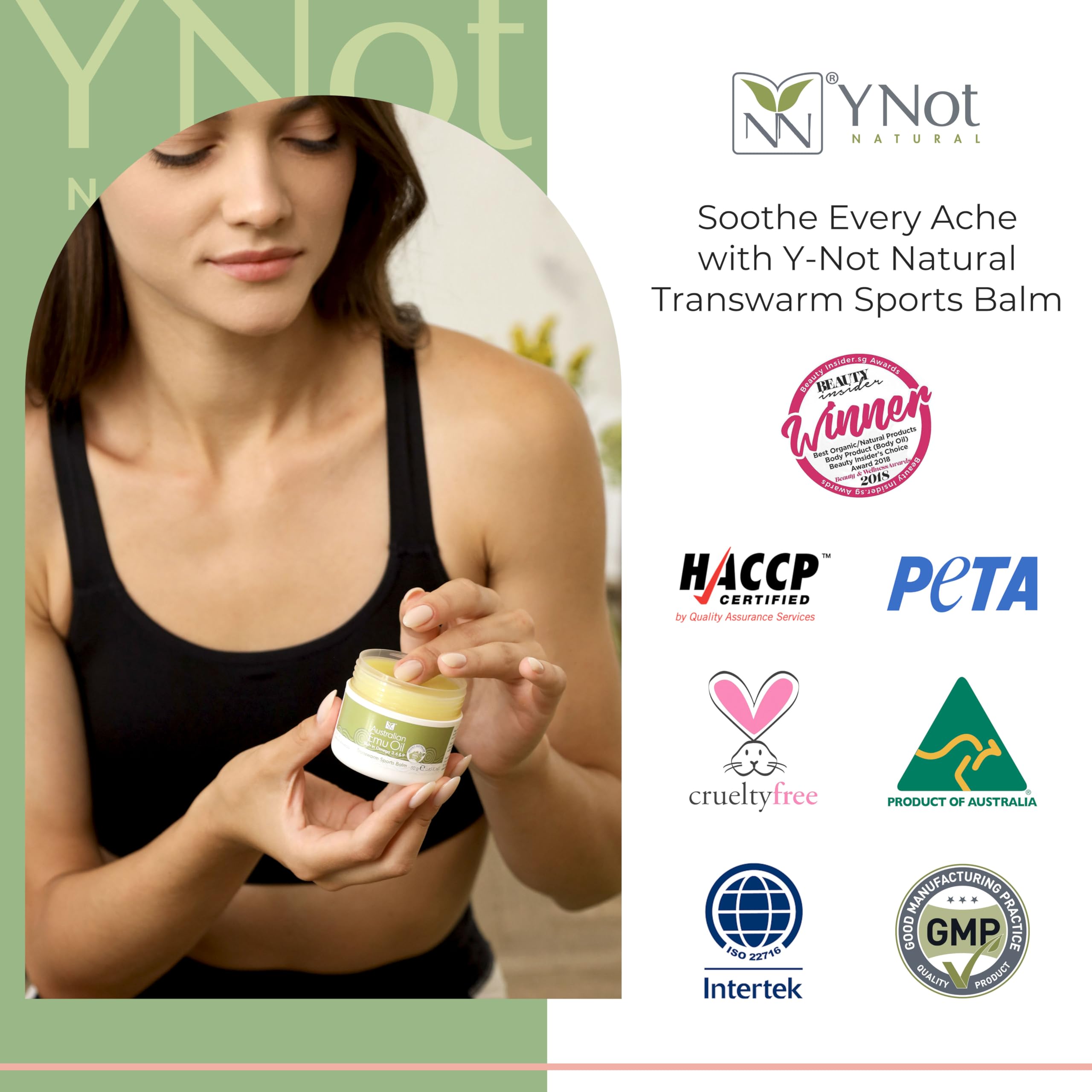 Y Not Natural Transwarm Sports Balm with Pure Emu Oil, Vitamins A, D, E, F & K2, Omega 3 6 9, & Tea Tree Oil Essential Oils - 50g Rub for Joint, Back, Muscle Stiffness & Soothing Itch Relief Y Not Natural uk supplements