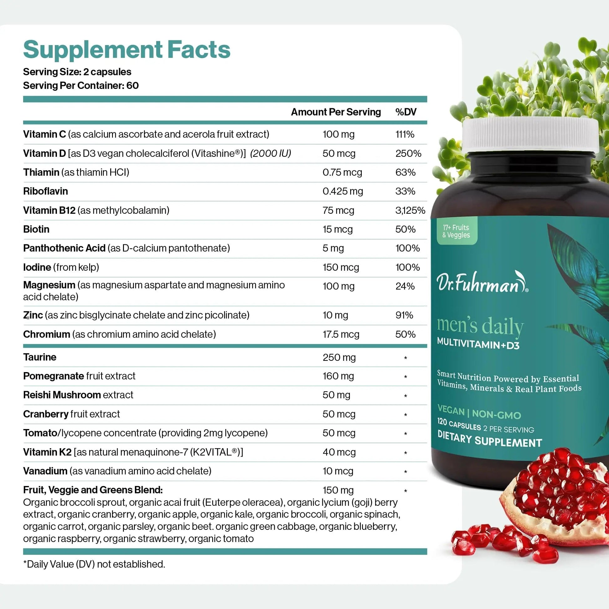 Dr. Fuhrman 2 Month Supply Multivitamin for Men + D3 Vitamin for Immune Support | Vegan Formula Womens Multivitamin with B12 & Zinc | Dr. Fuhrman uk supplements