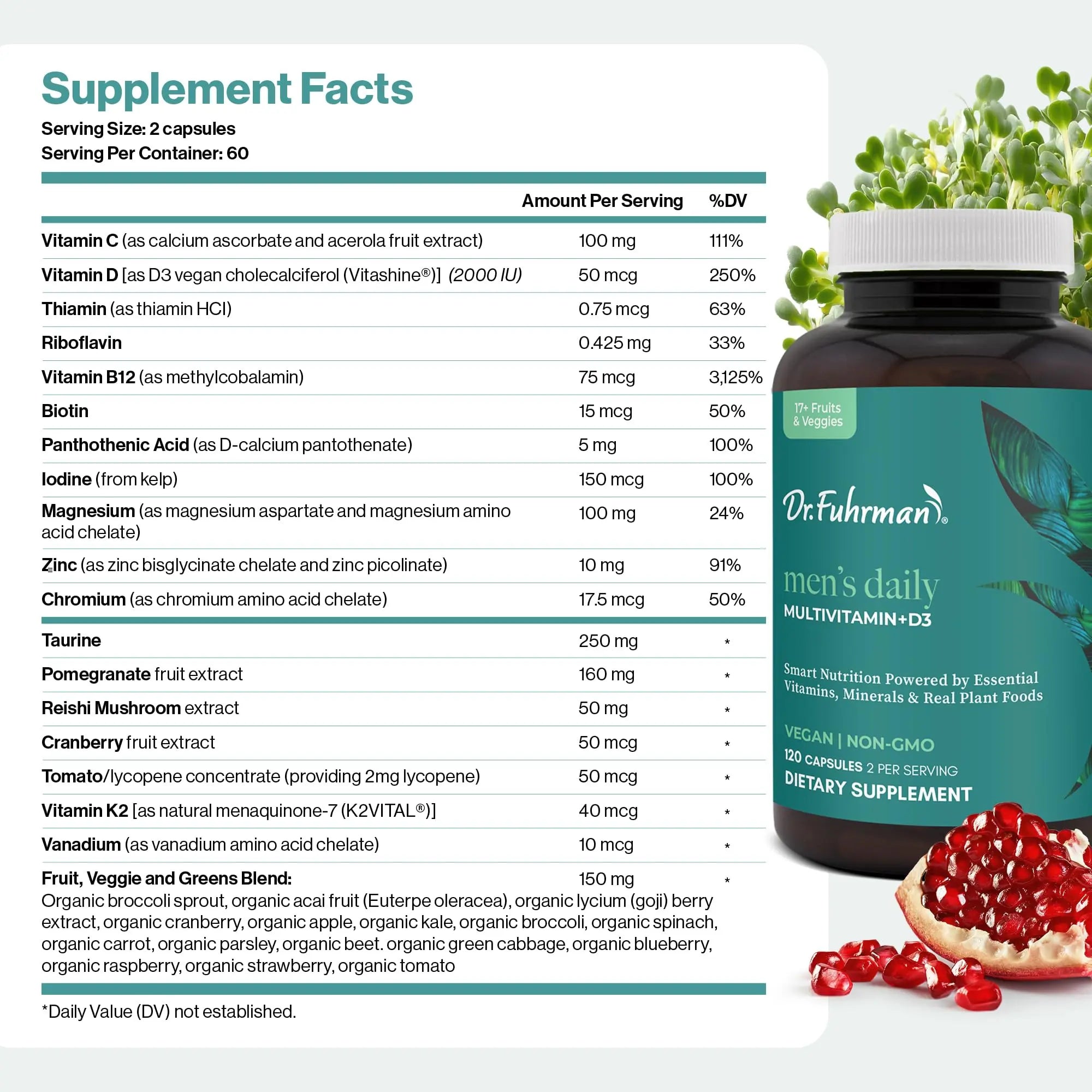 Dr. Fuhrman 2 Month Supply Multivitamin for Men + D3 Vitamin for Immune Support | Vegan Formula Womens Multivitamin with B12 & Zinc | Dr. Fuhrman uk supplements