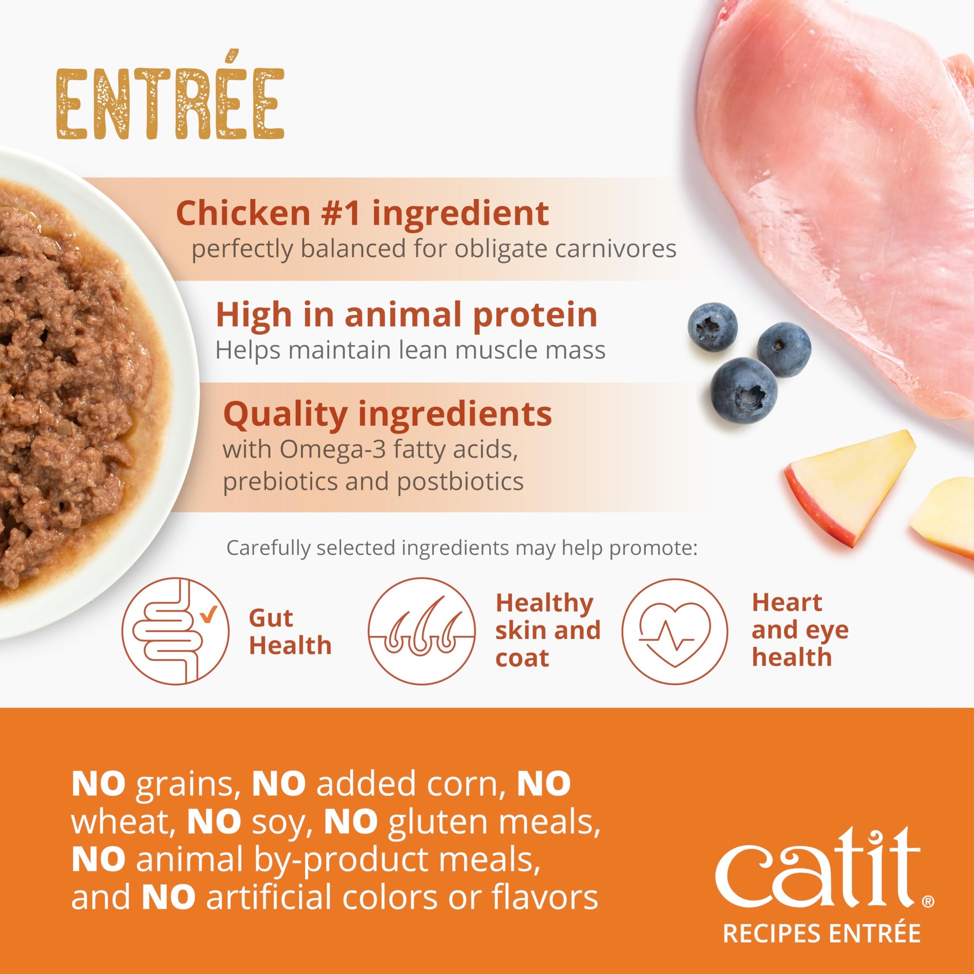 Catit Recipes Adult Chicken Entrée – High-Protein Wet Cat Food with Bone Broth Hydration, Prebiotics & Postbiotics for Gut Health, Omega-3 for Skin & Coat, and Taurine for Heart Support 3oz (12/cs) Catit uk supplements