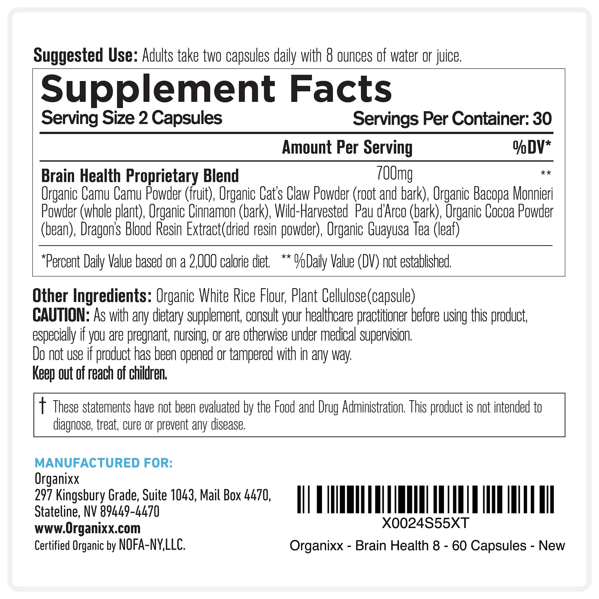 Organixx Ageless Brain Powerful Brain Health Supplement to Support Brain Function, Clarity, Focus, Re-Energize Brain Cells, Helps Promote a Balanced Mood, Gluten Free, Non GMO, 60 Vegetarian Capsules Organixx uk supplements