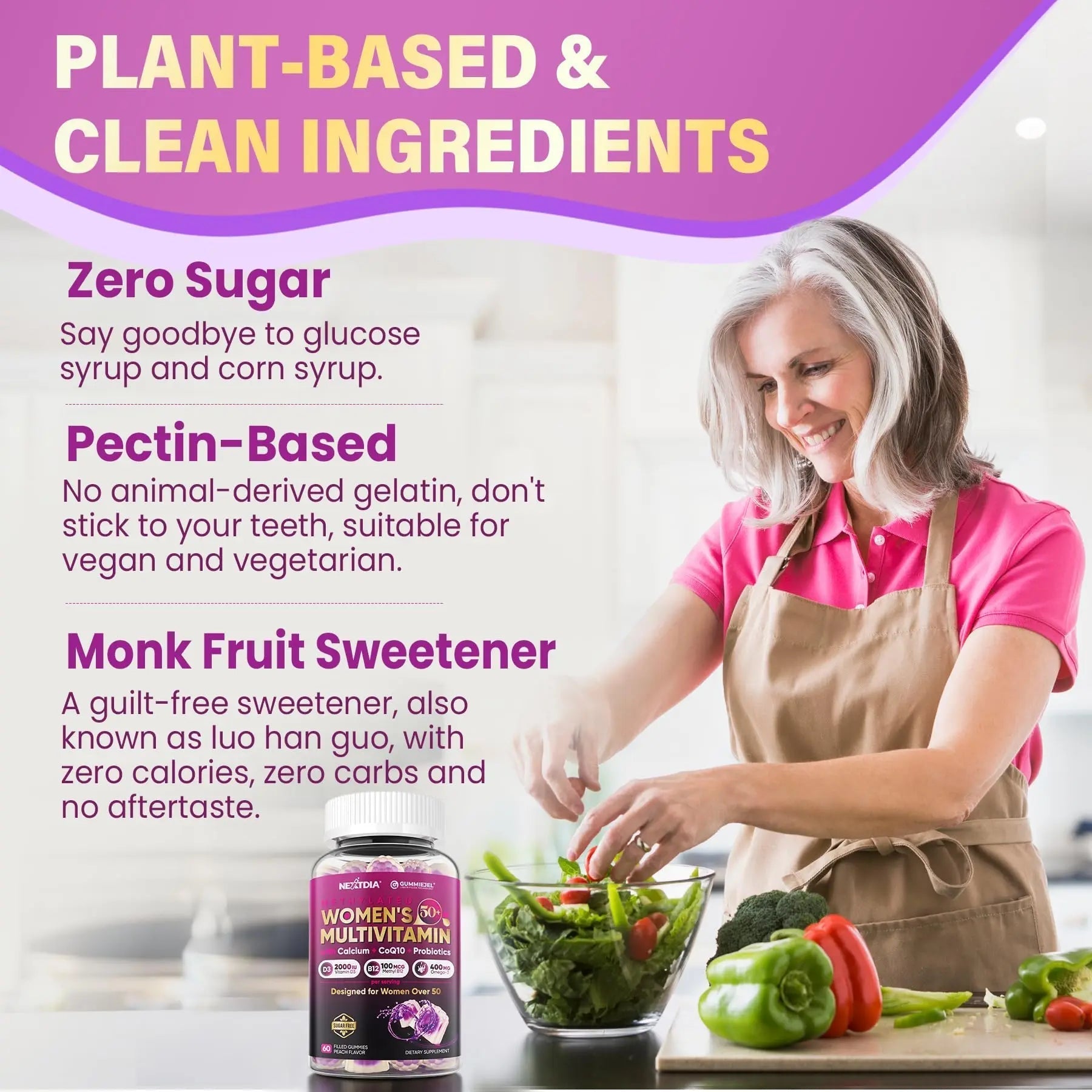 Multivitamin for Women 50 Plus Gummies, Vegan Omega 3, Methylfolate, Calcium, D3 K2, CoQ10, Daily Vitamin A C E, Methylated B12, Biotin, B Complex Nextdia uk supplements