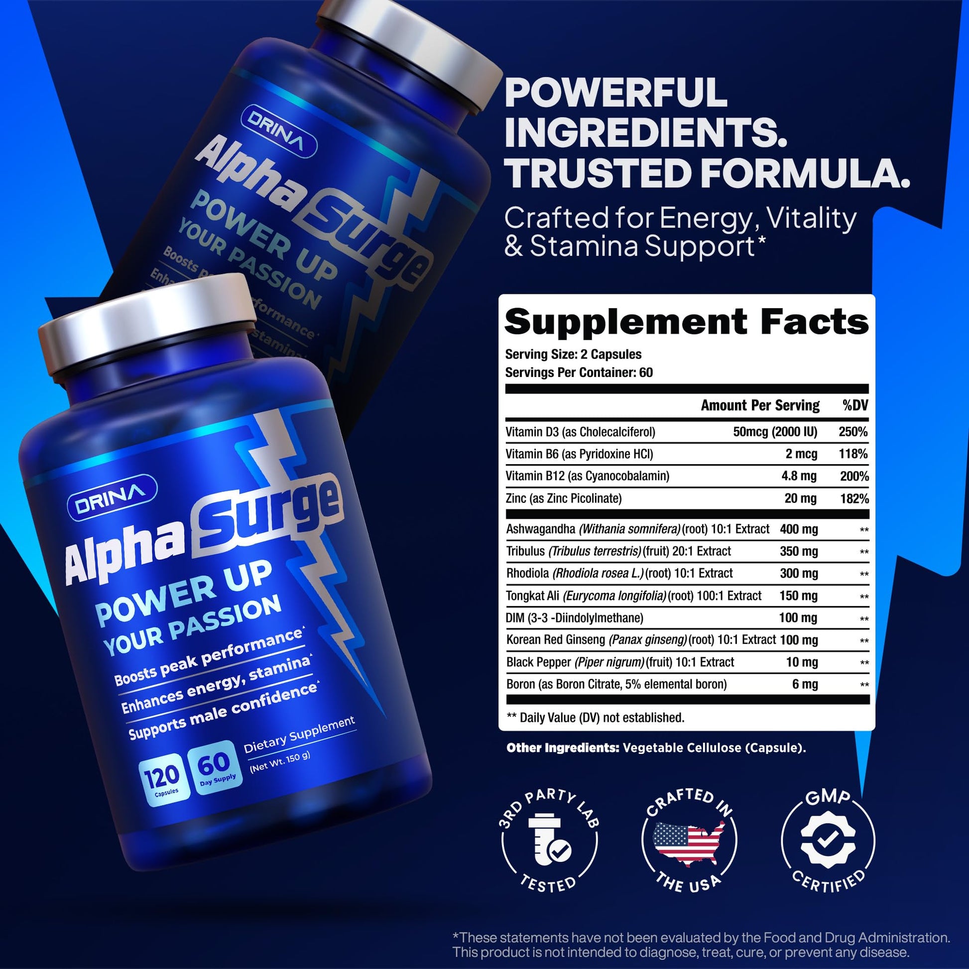 Pills for Men Fast Acting - Male Enhancing Supplement Testosterone Booster - Blood Flow, Libido, Size, Girth, Hardness, Stamina, Enlargement, Growth - Natural Performance Enhancer - 2 Month Supply DRINA uk supplements