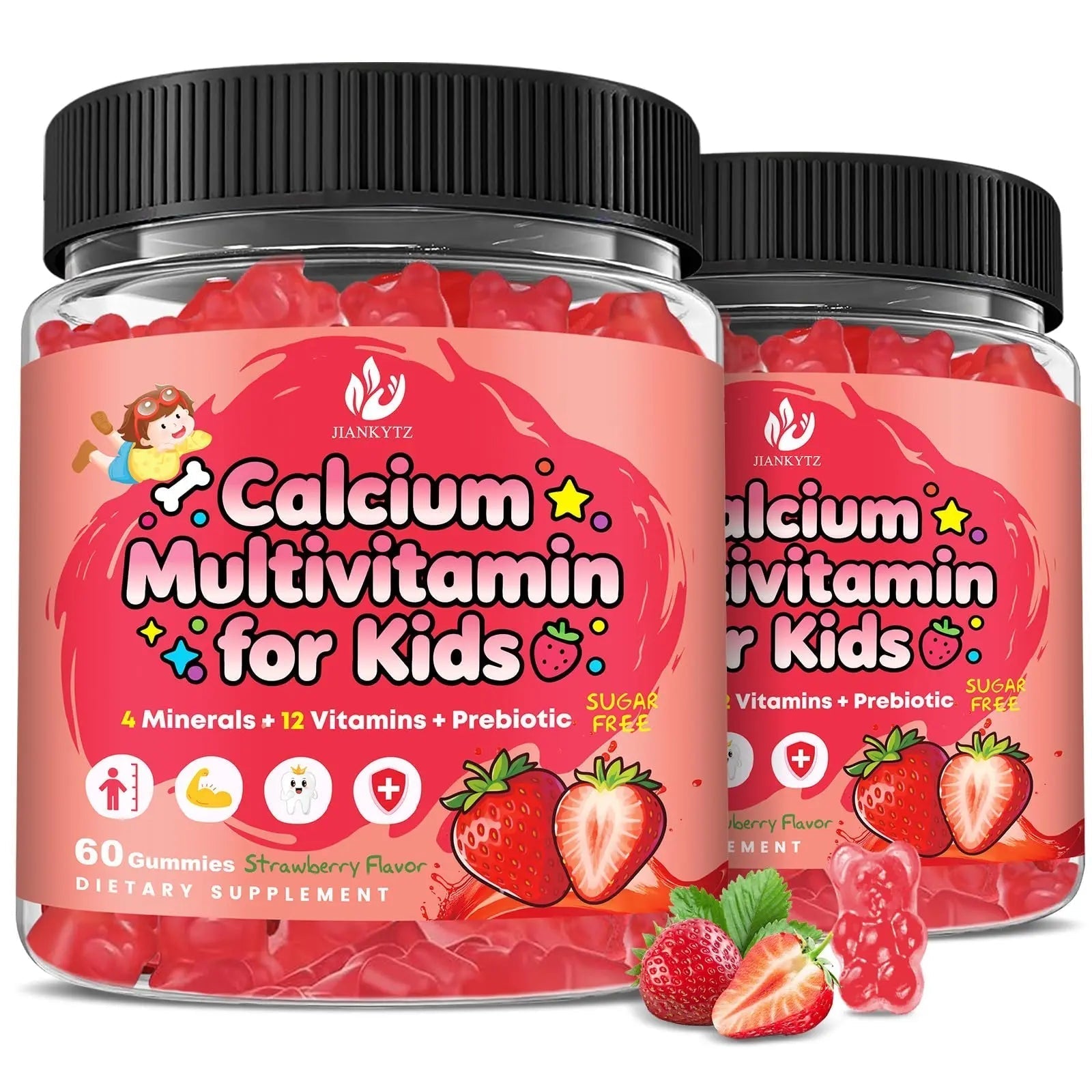 (2 Pack) Sugar Free Calcium Multivitamin Gummies for Kids - Nutritional, Immune, Bone Support, Whole Multivitamin, with Vitamins A, C, D, B1, B2, B6 JIANKYTZ uk supplements