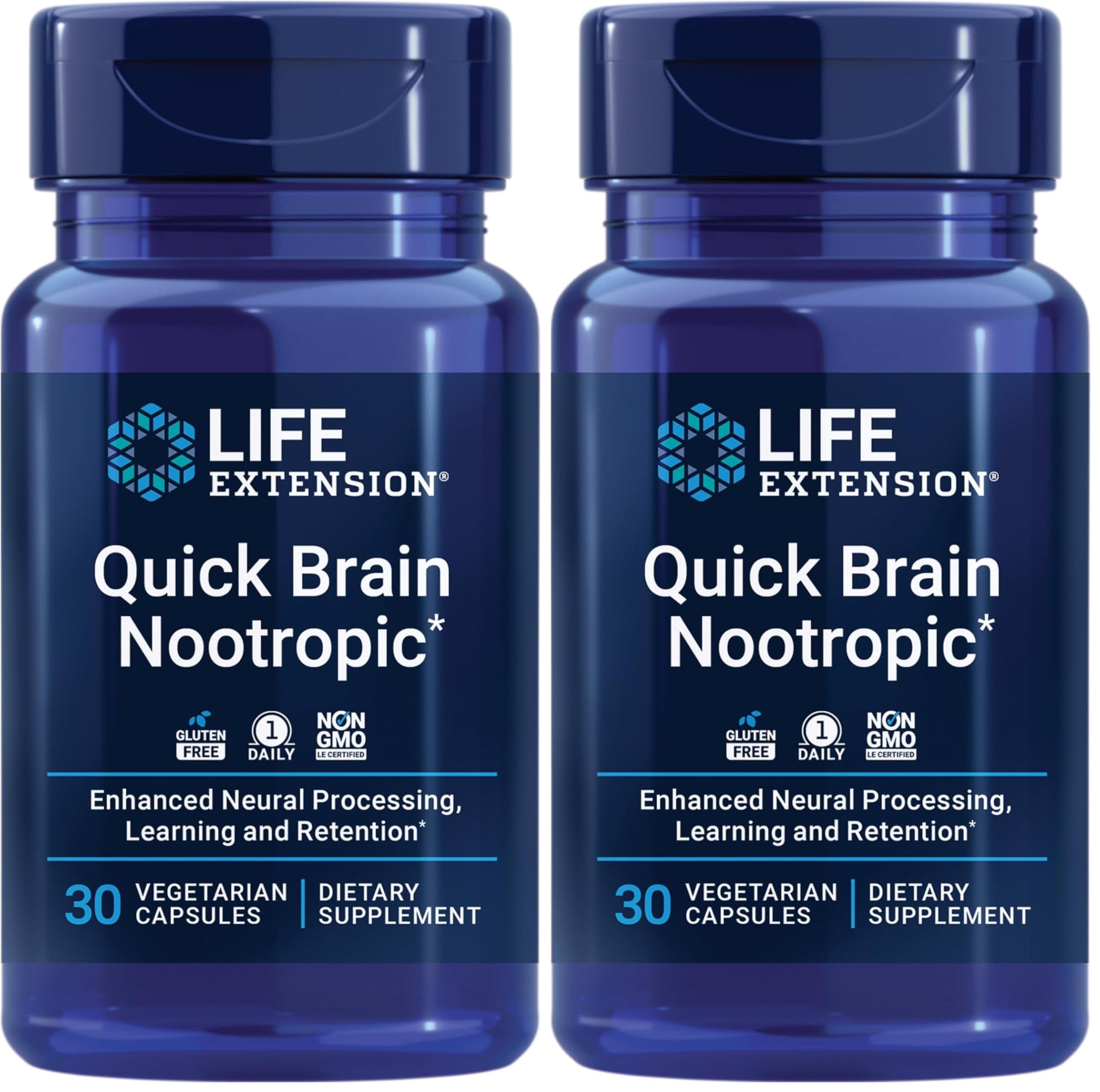 Life Extension Quick Brain Nootropic, Fast Thinking, Learning, Concentration, Lutein, zeaxanthin, gotu kola, bacopa, Gluten Free, Non-GMO, Vegetarian, 1 Daily, 30 Capsules, (Pack of 2) Life Extension uk supplements