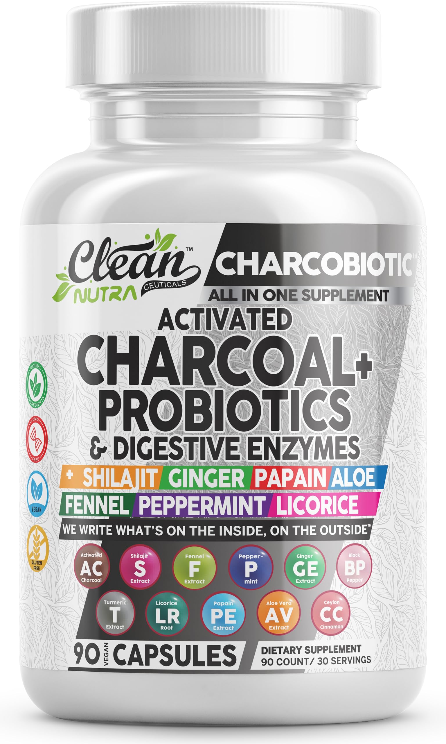 Clean Nutra Activated Charcoal Pills + Shilajit Probiotic Digestive Enzymes for Digestive Health Capsules with Peppermint Fennel Licorice Papain Ginger Turmeric Powder | Gut Health Clean Nutraceuticals uk supplements