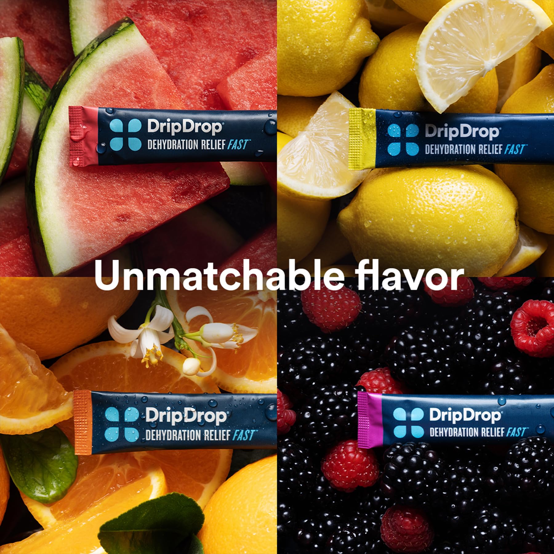 DripDrop Hydration - Electrolyte Powder Packets - Watermelon, Berry, Orange, Lemon DripDrop uk supplements