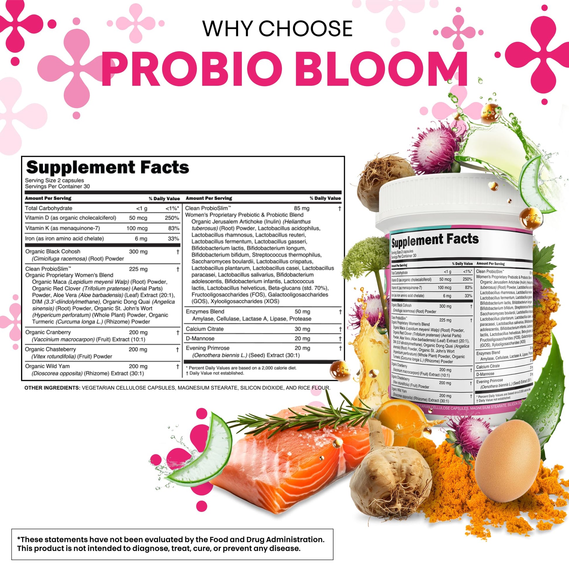 Clean Nutraceuticals Probiotics for Women with D Mannose, Cranberry Extract, Wild Yam, Chasteberry - 20 Probiotic and Prebiotic Strains - PH Balance, Womens Probiotic for Digestive Health - 60 Count Clean Nutraceuticals uk supplements