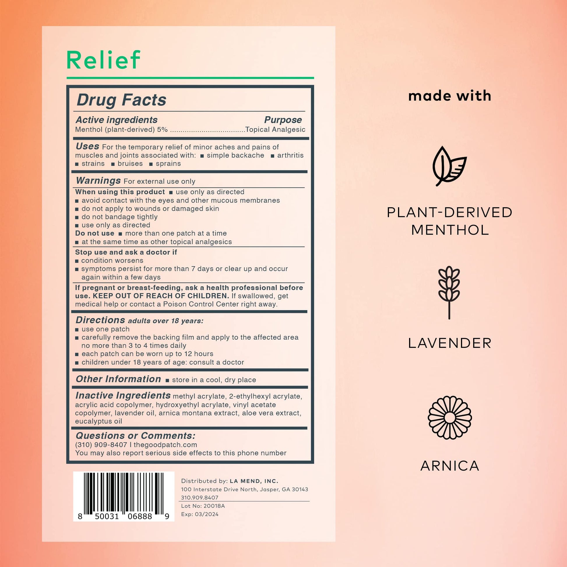 The Good Patch Muscle Pain Relief Patches, Natural Patch with Menthol, Lavender, Arnica and Aloe Vera, Sustained Release, Plant Powered Wearable Wellness, For Back, Neck, Arms, Legs (16 Total Patches) The Good Patch uk supplements