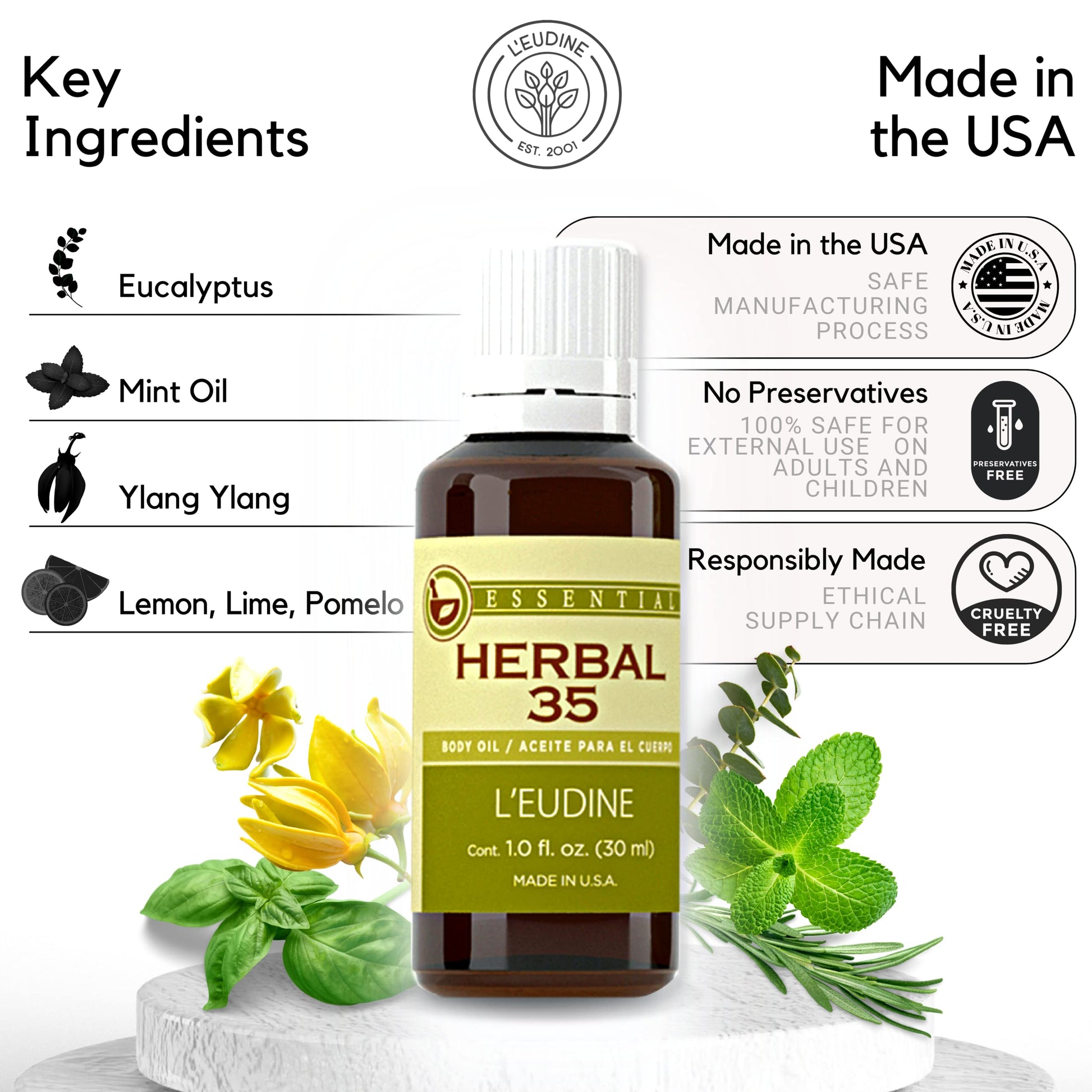 L'eudine Herbal 35 Essential Oil, Soothing and Calming Eucalyptus Essential Oil, Powerful Blend L'eudine uk supplements