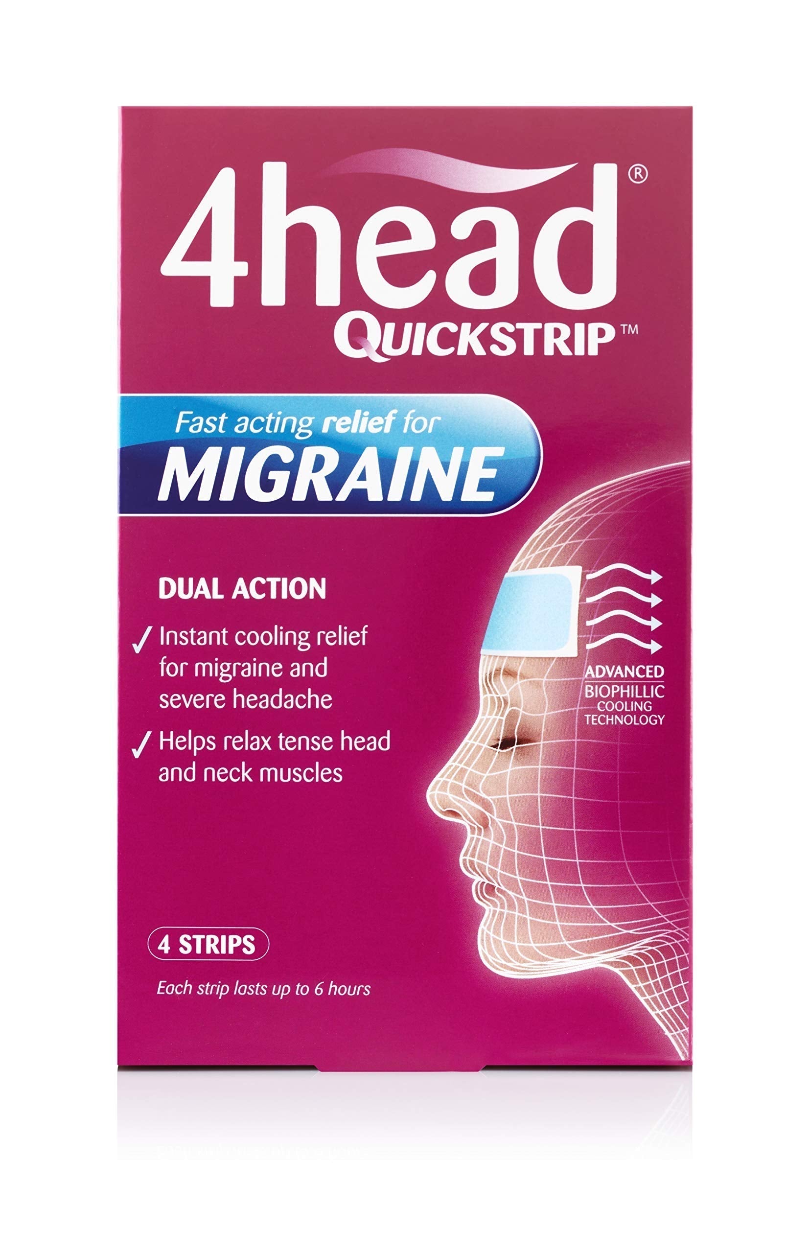 4Head Quickstrip Headache and Migraine Relief Strips - Pack of 4 4 Head uk supplements