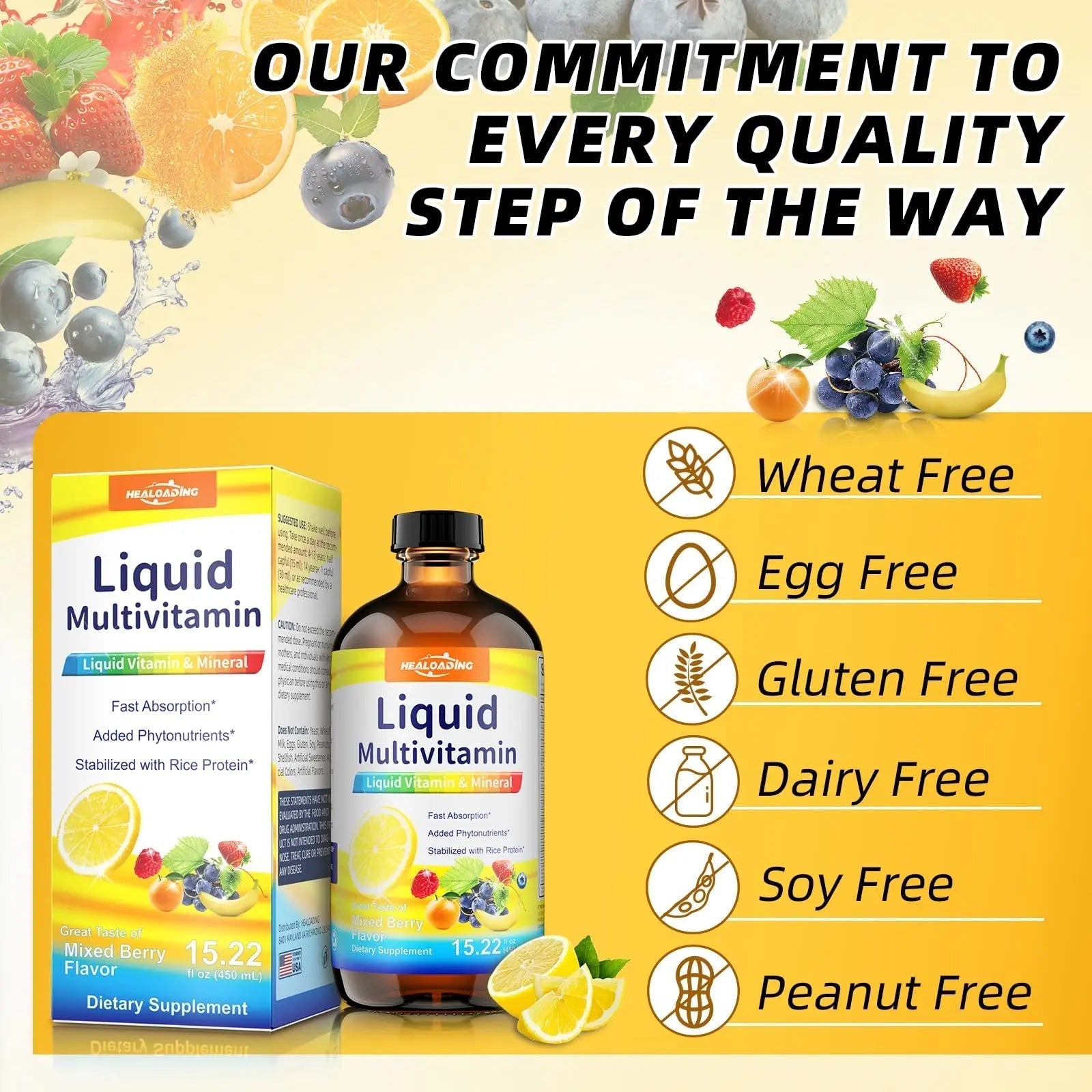 HEALOADING Nutritious Liquid Multivitamin for Women：Liquid Multi Vitamin with Amino Acids Zinc Selenium Mixed Fruit Flavor HEALOADING uk supplements