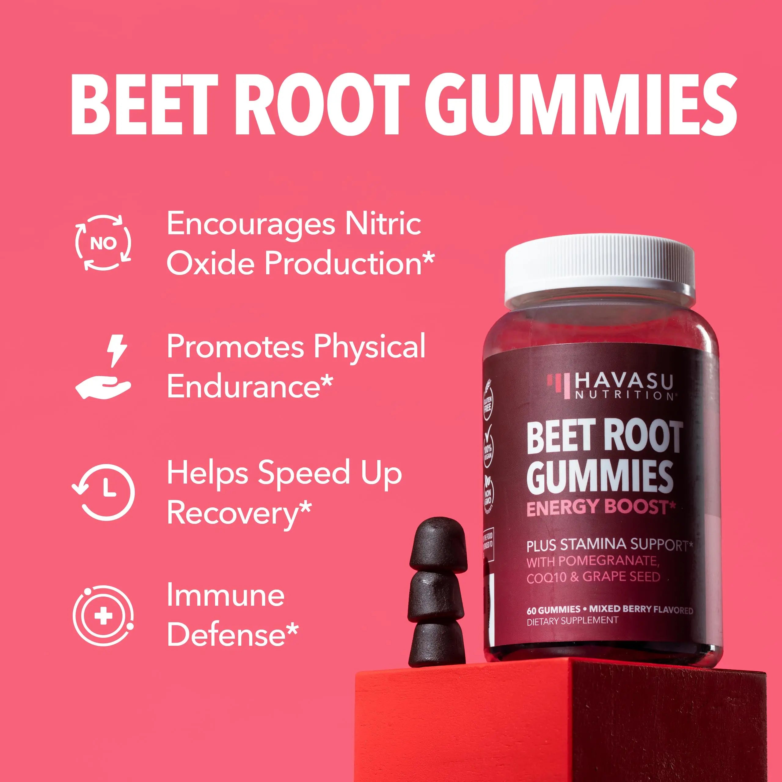 Beet Root Gummies with COQ10 & Pomegranate - Nitric Oxide Supplement for Men and Women - Beetroot for Endurance, Performance, Recovery - Vegan, Non-GMO, Gluten Free HAVASU NUTRITION uk supplements