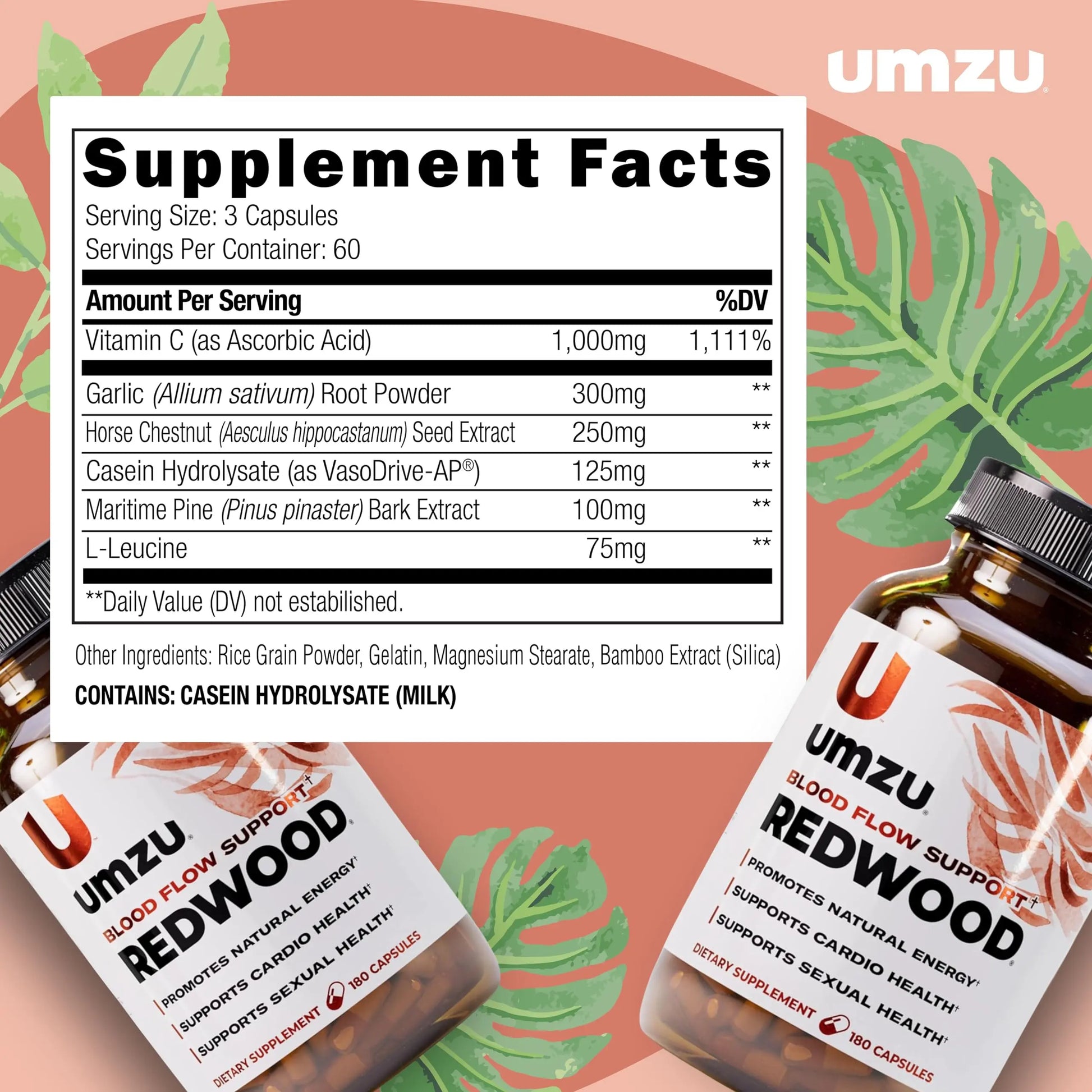 UMZU Redwood Nitric Oxide Booster, (30 Day Supply) – Vitamin C, Garlic & Horse Chestnut – Healthy Circulation & Endurance – Daily Cardiovascular Support Nitric Oxide UMZU uk supplements
