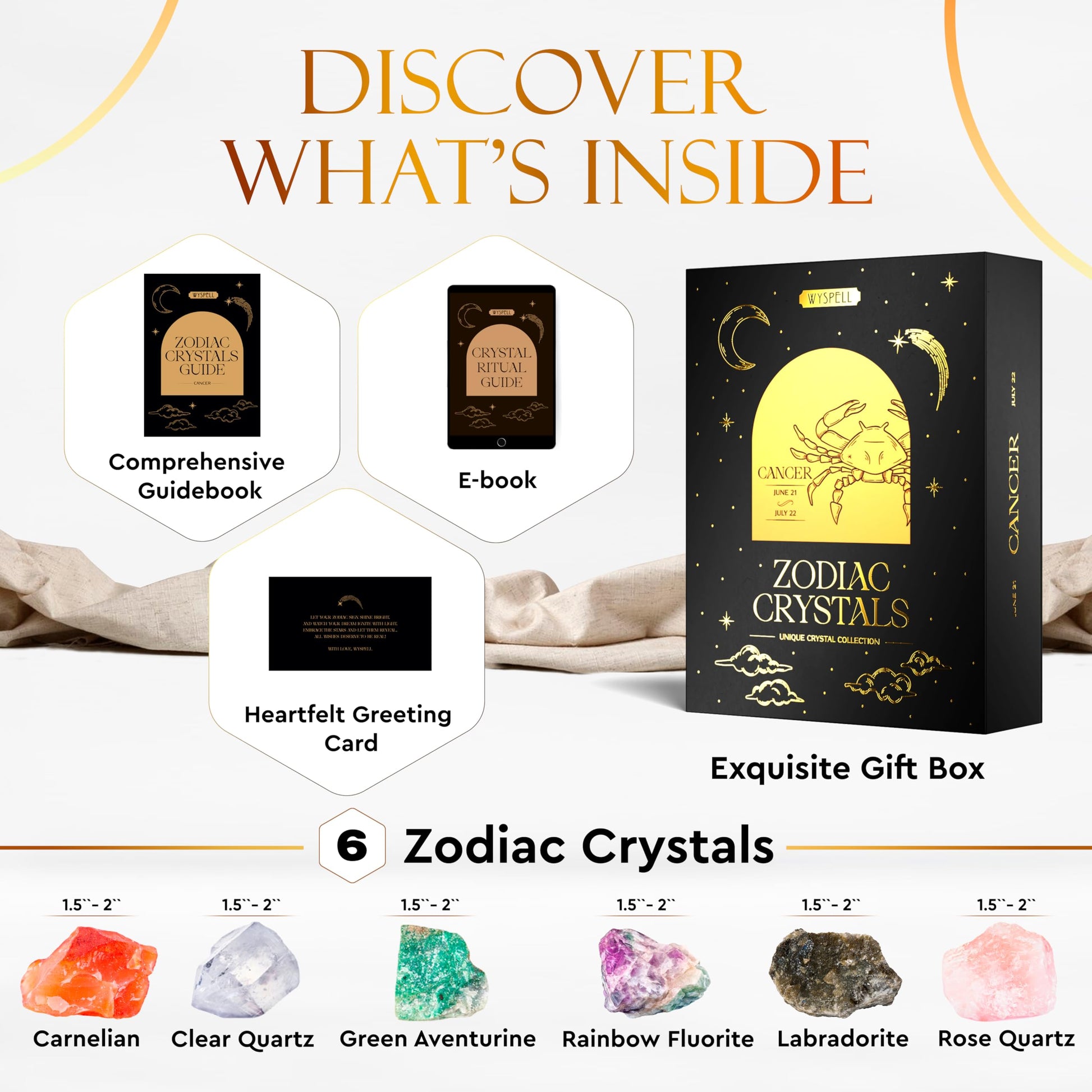 Wyspell Cancer Crystal Set - 6 Raw Cancer Crystals and Healing Stones - Cancer Zodiac Gifts for Women Wyspell uk supplements