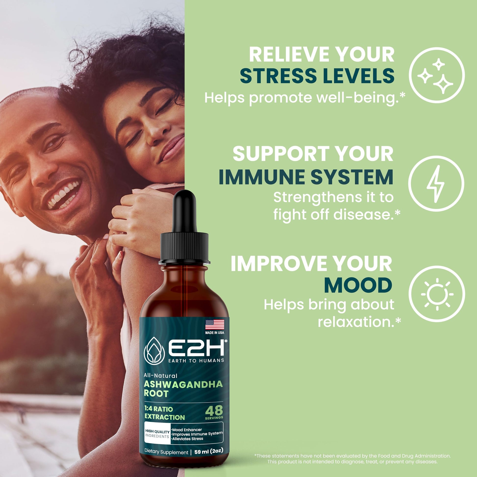 E2H Ashwagandha Liquid Drops - All-Natural Ashwagandha Supplement for Stress Relief and Mood Enhancer- Organic Ashwagandha Root Extract Effective Cortisol Manager | Non-GMO, Vegan | 2 Fl Oz E2H EARTH TO HUMANS uk supplements