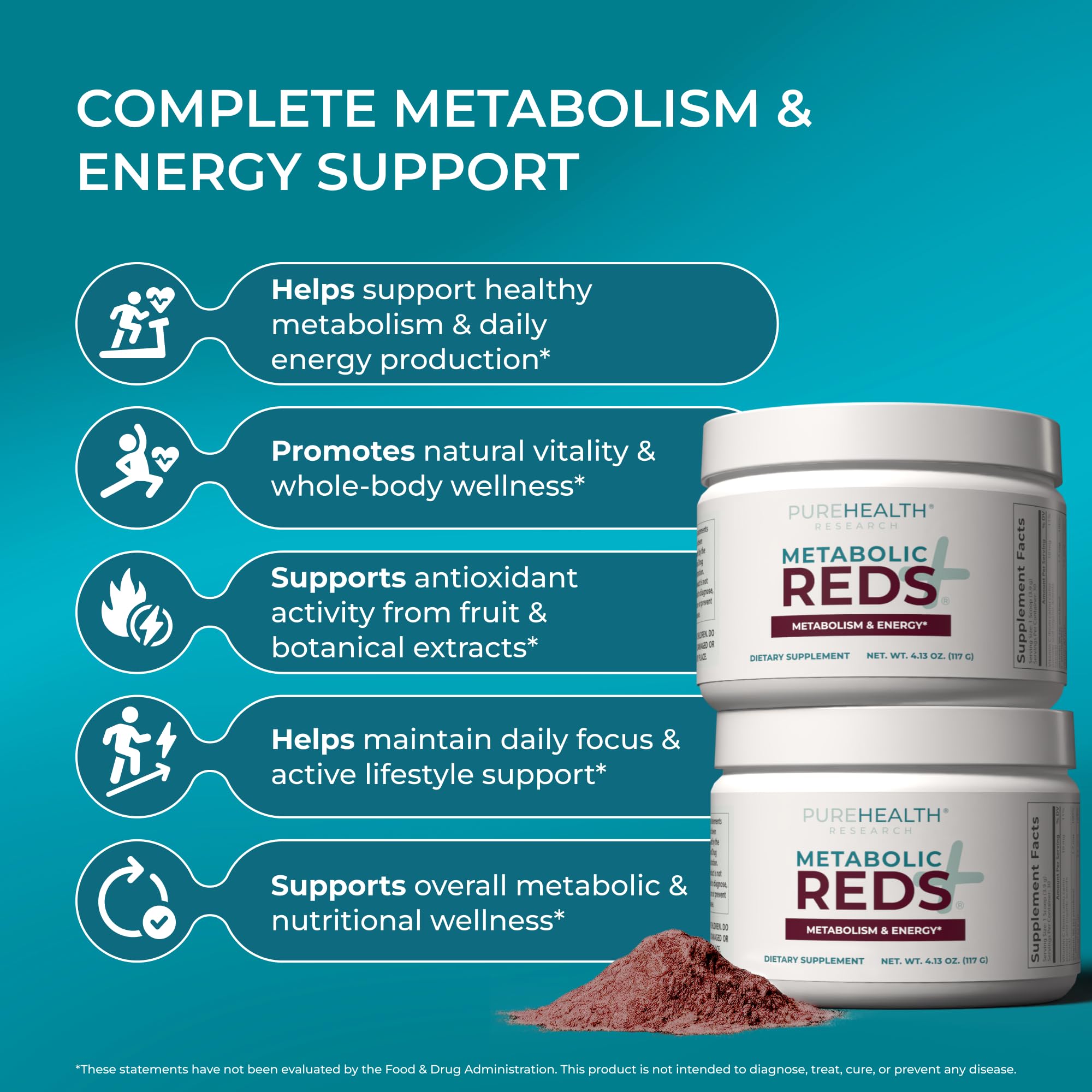 PUREHEALTH RESEARCH Metabolic Reds - Organic Superfood Powder Supplement - Fruit, Veggie, Adaptogenic, Probiotic Blends & More - for Metabolism & Energy Support - 4.13 Oz. - 30 Servings PUREHEALTH RESEARCH uk supplements