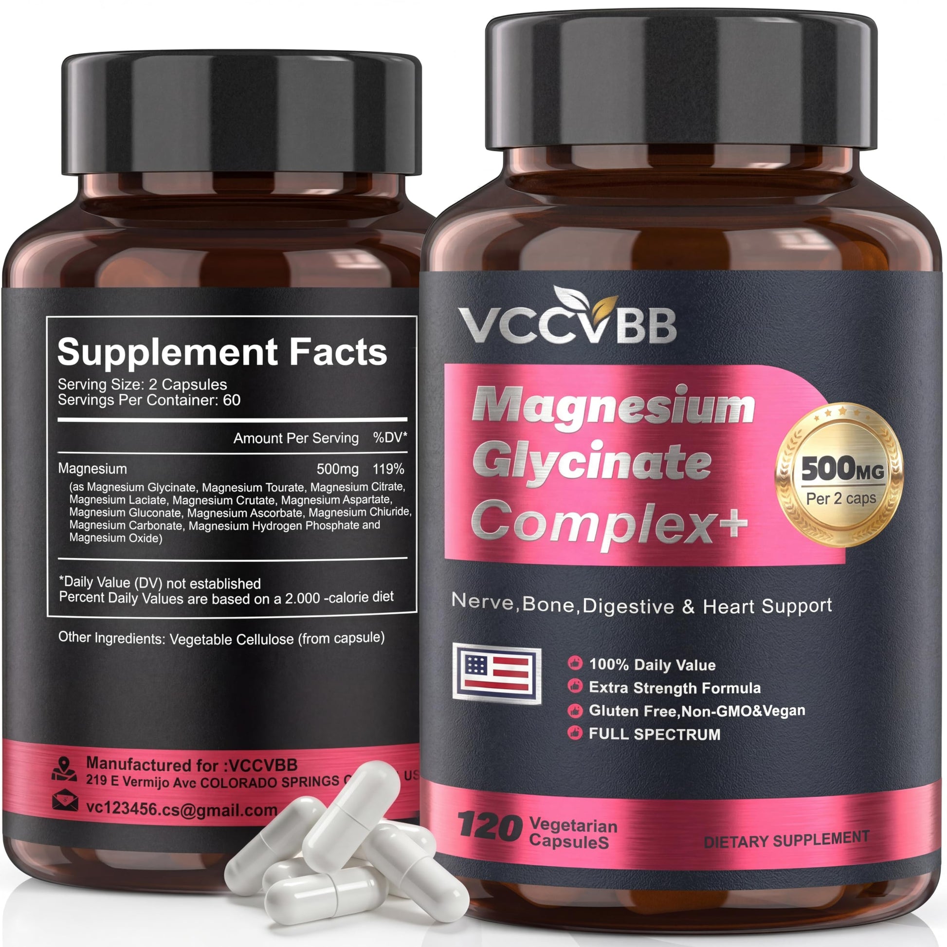 Magnesium Complex, Magnesium Glycinate, Elemental Magnesium Supplement with Taurate, Citrate, Orotate & Aspartate, Supports Muscle Relaxation, Heart Health, Sleep & Energy | Vegan (500mg) VCCVBB uk supplements