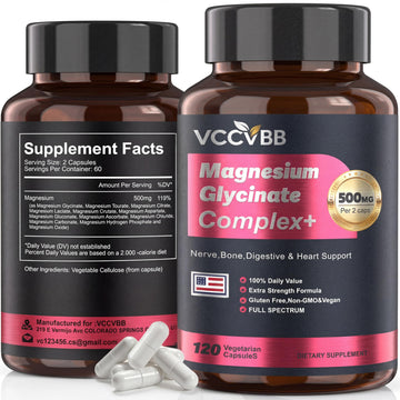 Magnesium Complex, Magnesium Glycinate, Elemental Magnesium Supplement with Taurate, Citrate, Orotate & Aspartate, Supports Muscle Relaxation, Heart Health, Sleep & Energy | Vegan (500mg) VCCVBB uk supplements