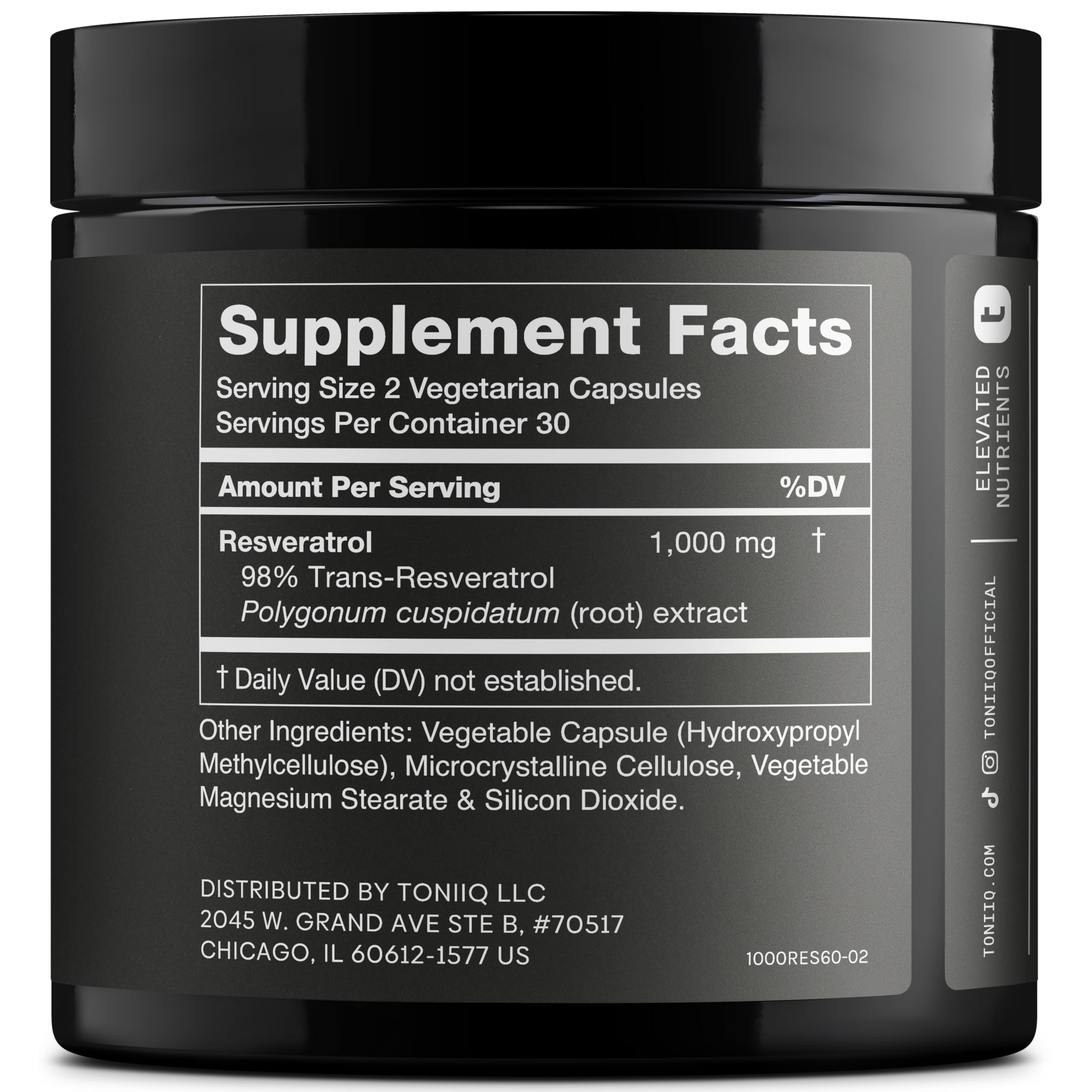 Ultra High Potency Third-Party Tested Trans Resveratrol 1000mg - 98% Pure, Highly Purified and Bioavailable - Resveratrol Polygonum Root Extract - 60 Capsules Toniiq uk supplements
