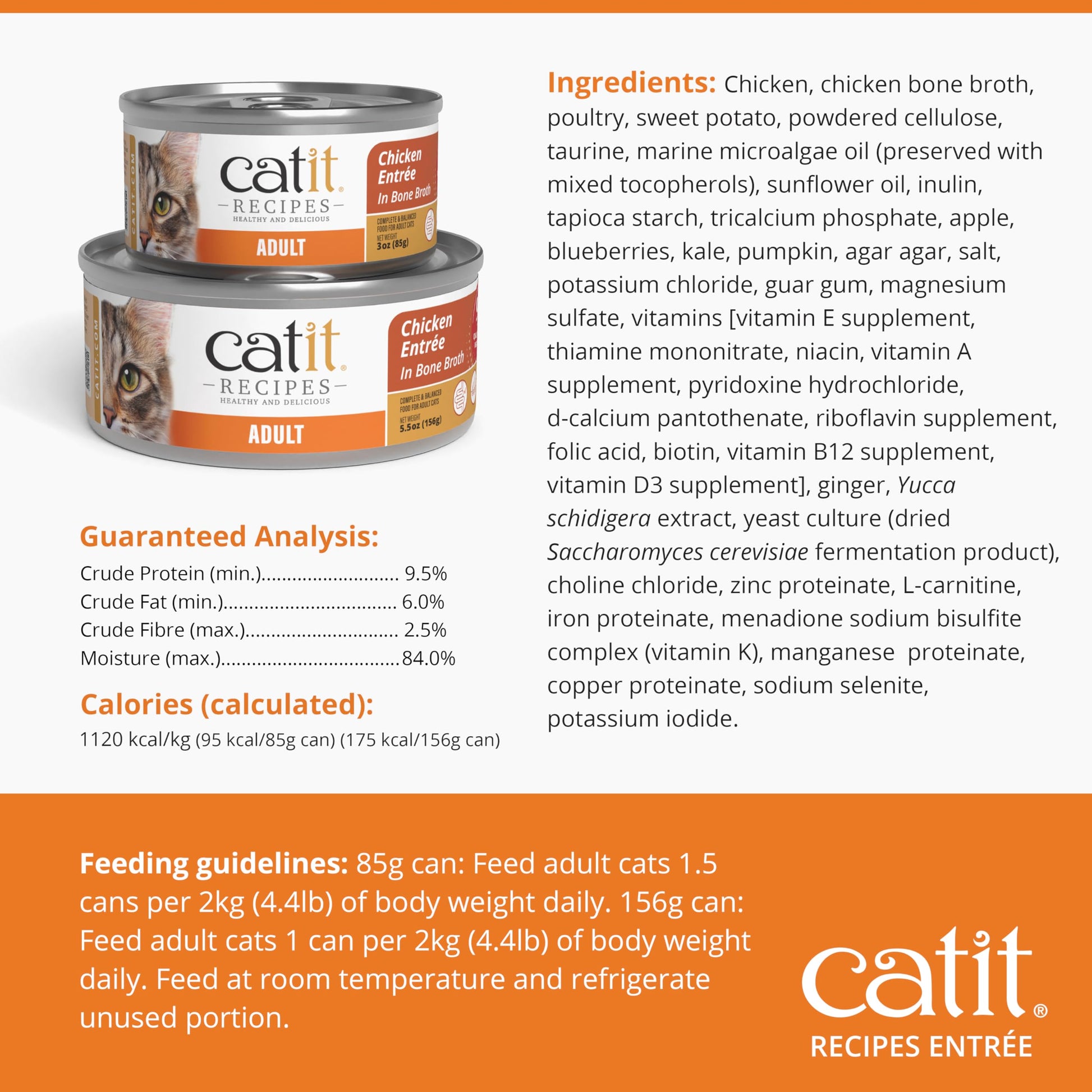 Catit Recipes Adult Chicken Entrée – High-Protein Wet Cat Food with Bone Broth Hydration, Prebiotics & Postbiotics for Gut Health, Omega-3 for Skin & Coat, and Taurine for Heart Support 3oz (12/cs) Catit uk supplements