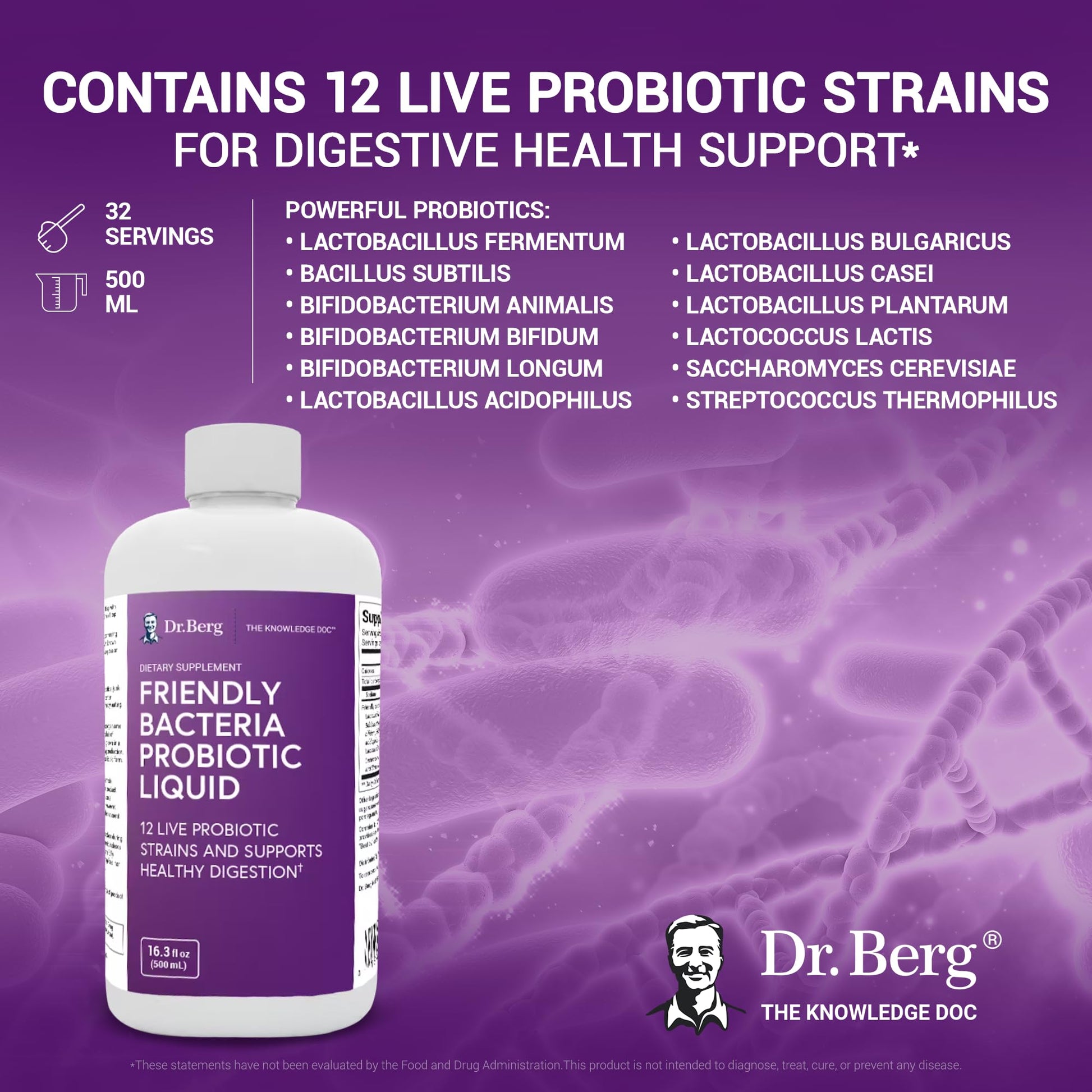 Dr. Berg's Friendly Probiotic Liquid Supplement Drink Mix w/ 12 Live Probiotics Strains Dr. Berg Nutritionals uk supplements