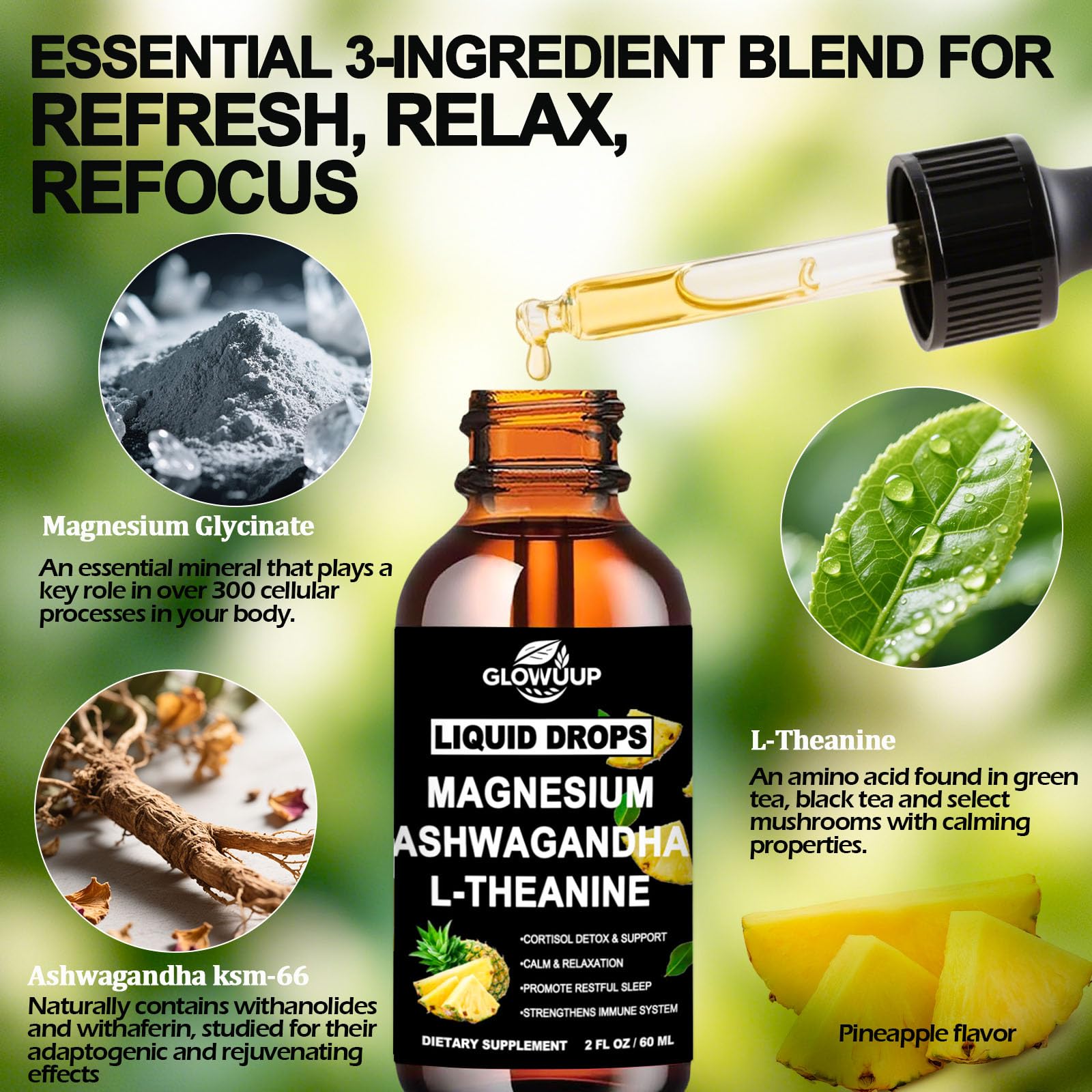 Cortisol Supplements for Women & Men, Cortisol Reducer Manager Detox Liquid Drops Extra Strength Magnesium Glycinate 200mg, L-Theanine & Ashwagandha丨Hormone Balance, Relaxation & Recess Mood GLOVVUUP uk supplements