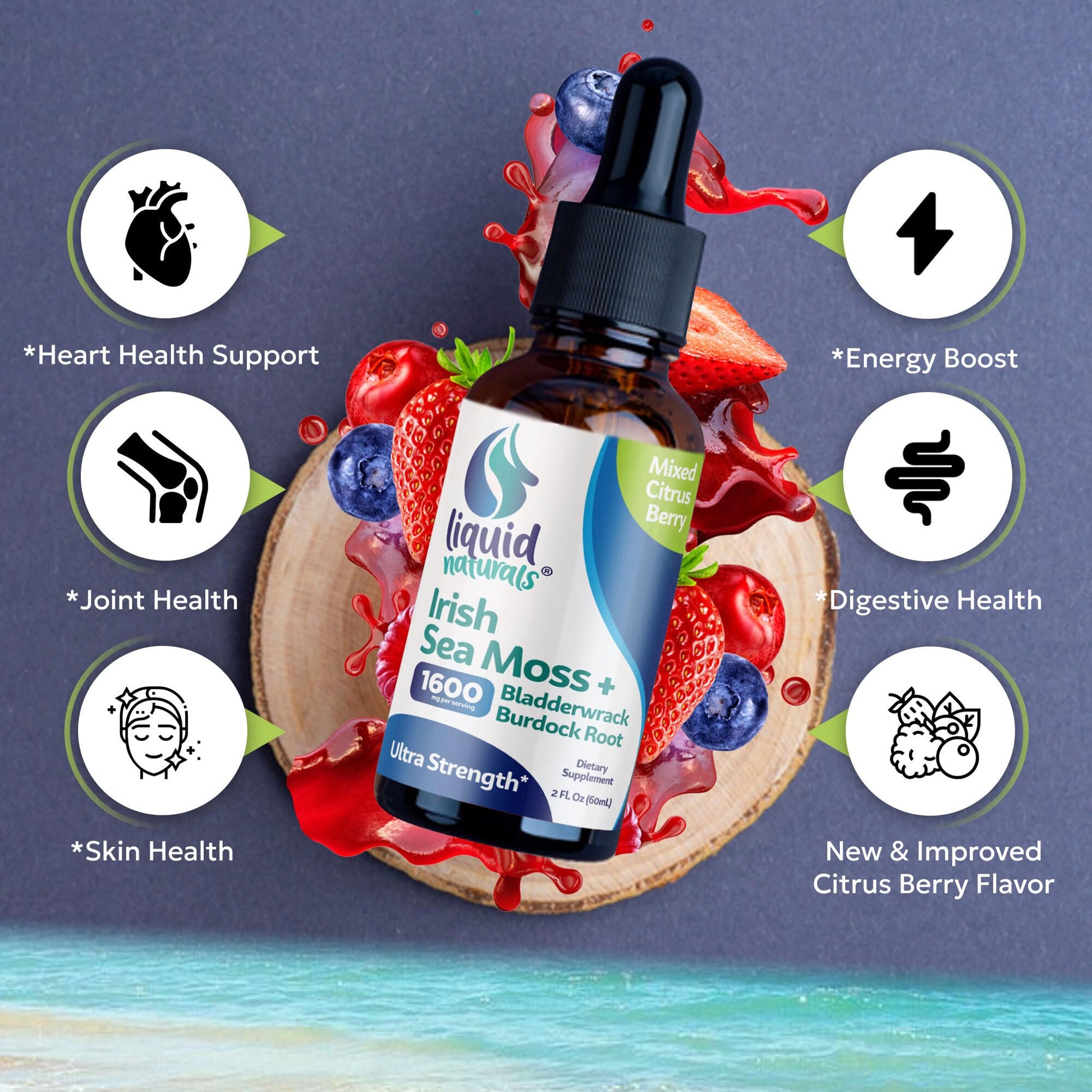 Liquid Naturals Irish Sea Moss Drops - Citrus Berry Flavor - 92+ Essential Minerals & Vitamins - Energy, Skin, Gut, Recovery - Bladderwrack and Burdock Root - 2 fl. oz Liquid Naturals uk supplements